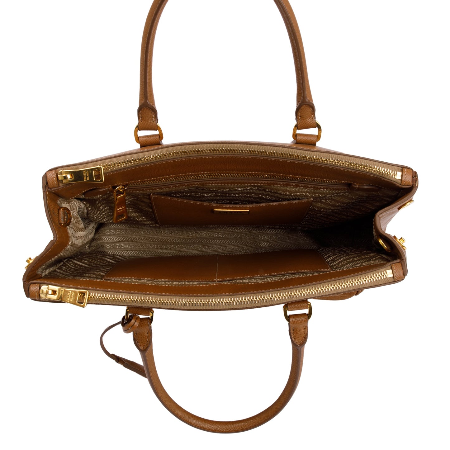 Prada Brown Saffiano Lux Medium Double Zip Galleria Tote