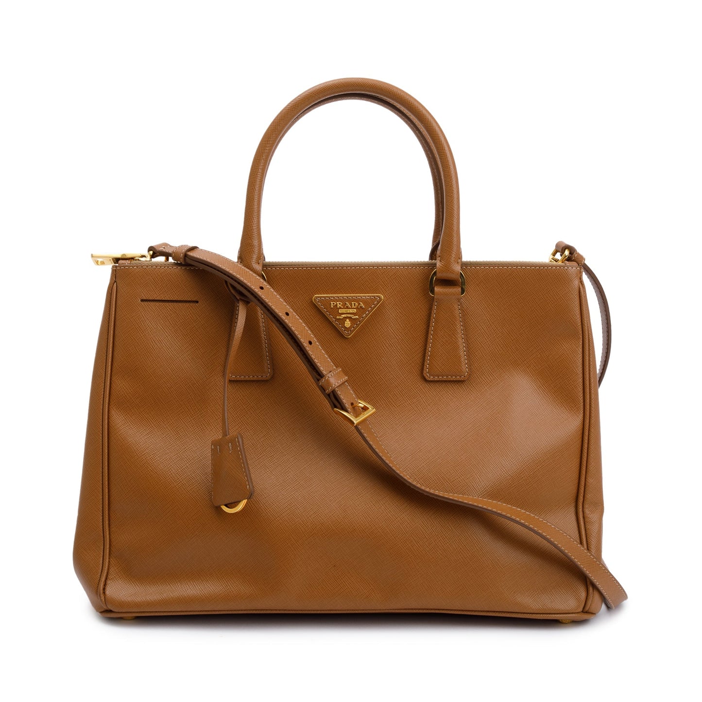 Prada Brown Saffiano Lux Medium Double Zip Galleria Tote