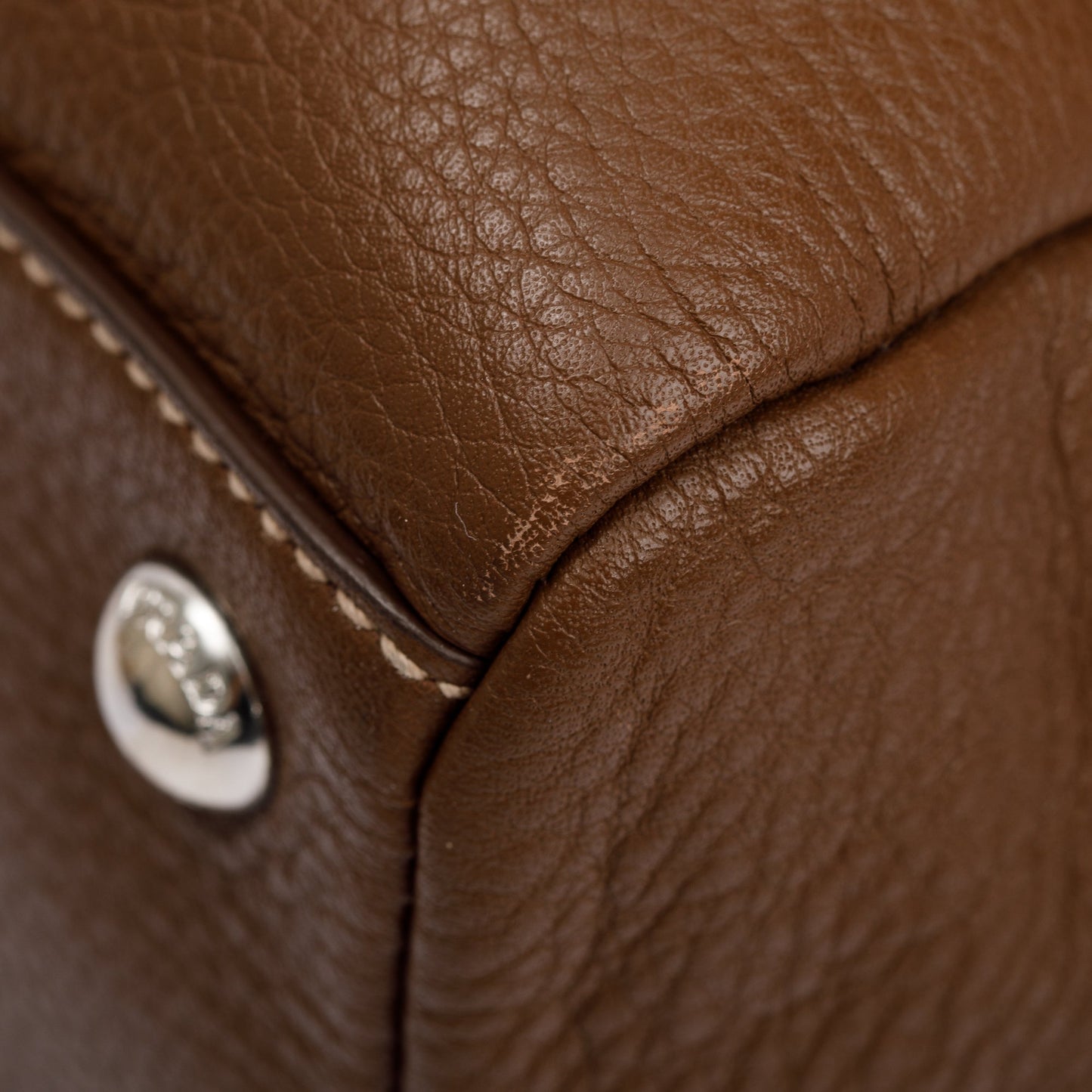 Prada Brown Vitello Daino Leather  Medium Bauletto Logo Bag