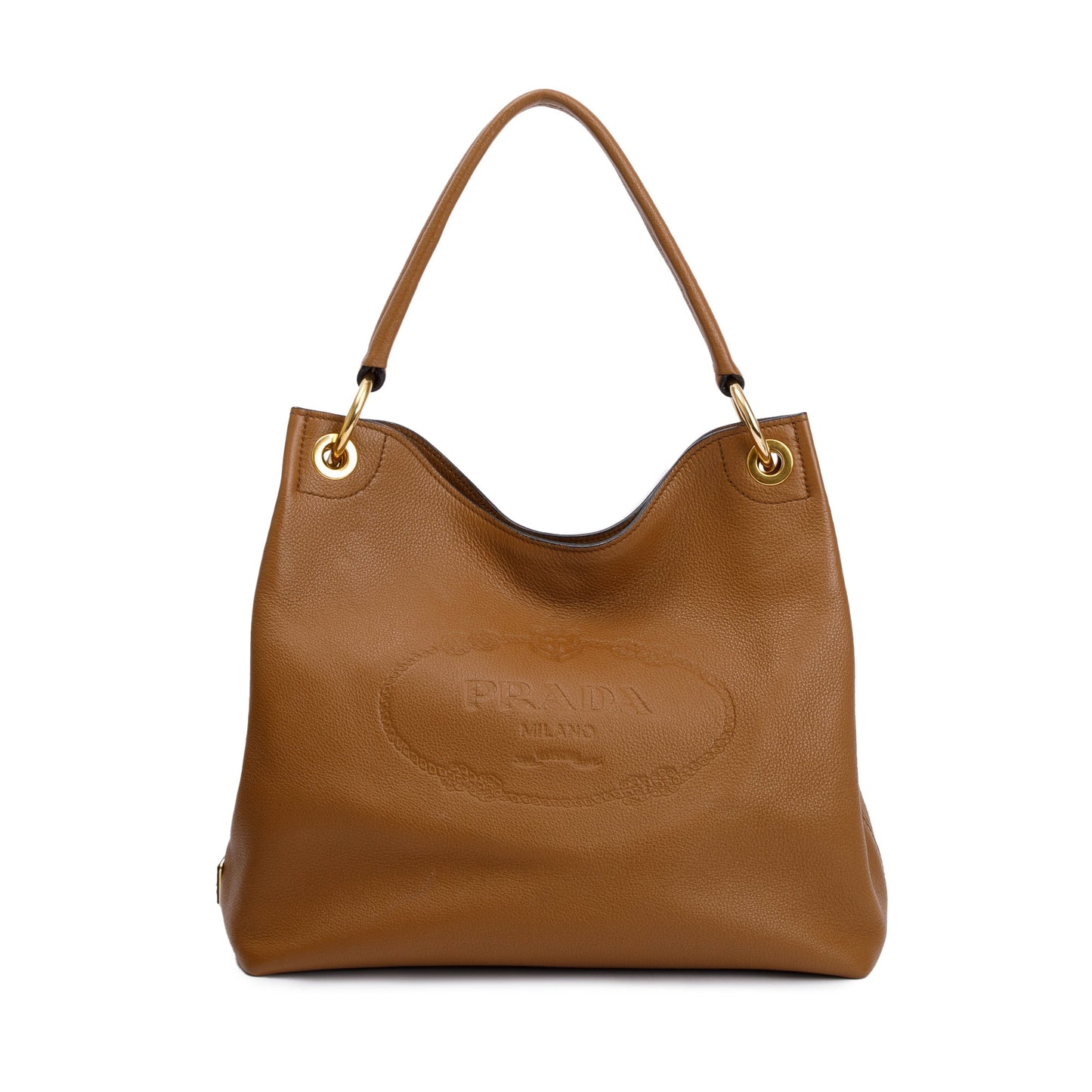 Prada Brown Vitello Daino Medium Logo Hobo Bag
