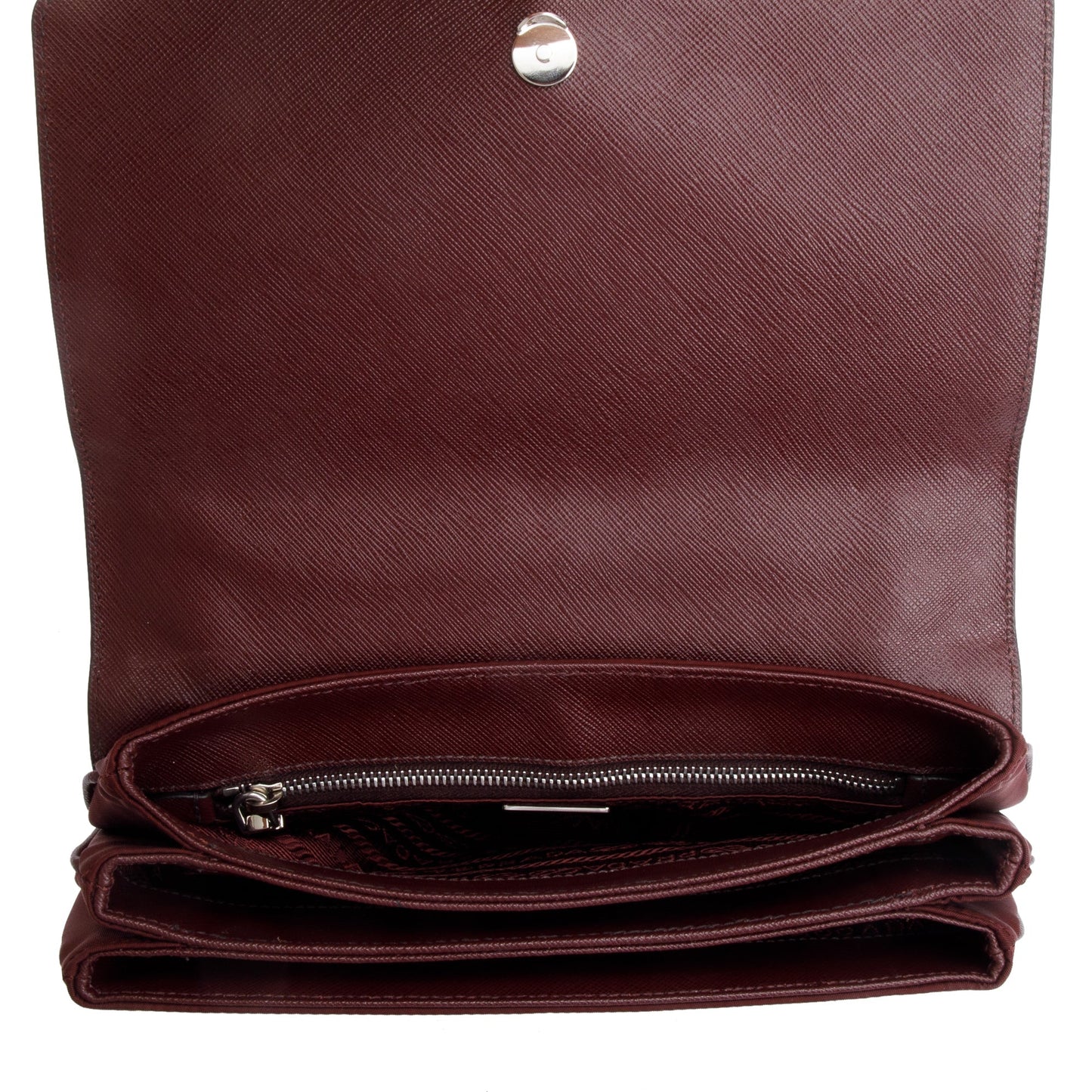 Prada Burgundy Tessuto Saffiano Leather Flap Shoulder Bag