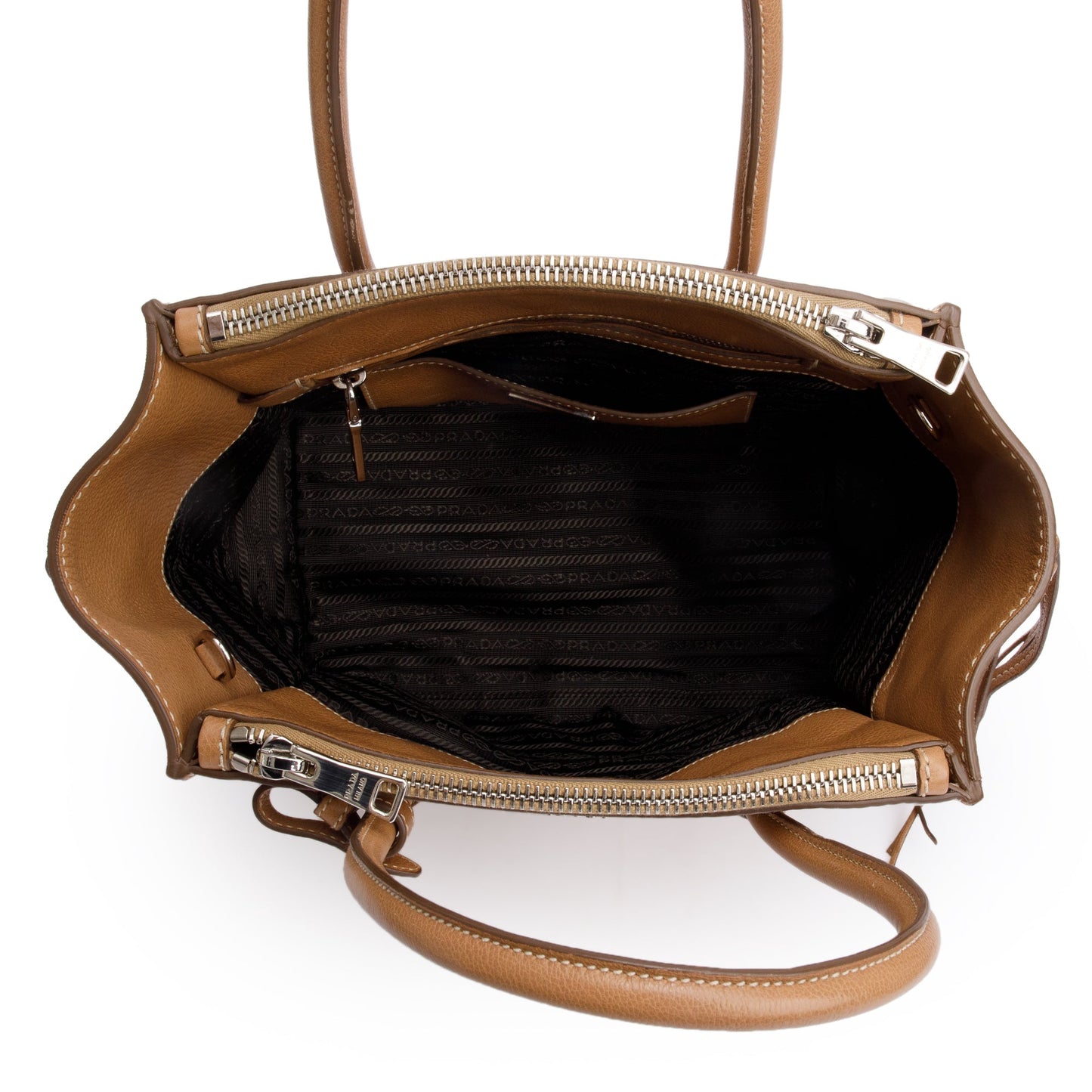 Prada Caramel Glace Calf Studded Twin Pocket Tote