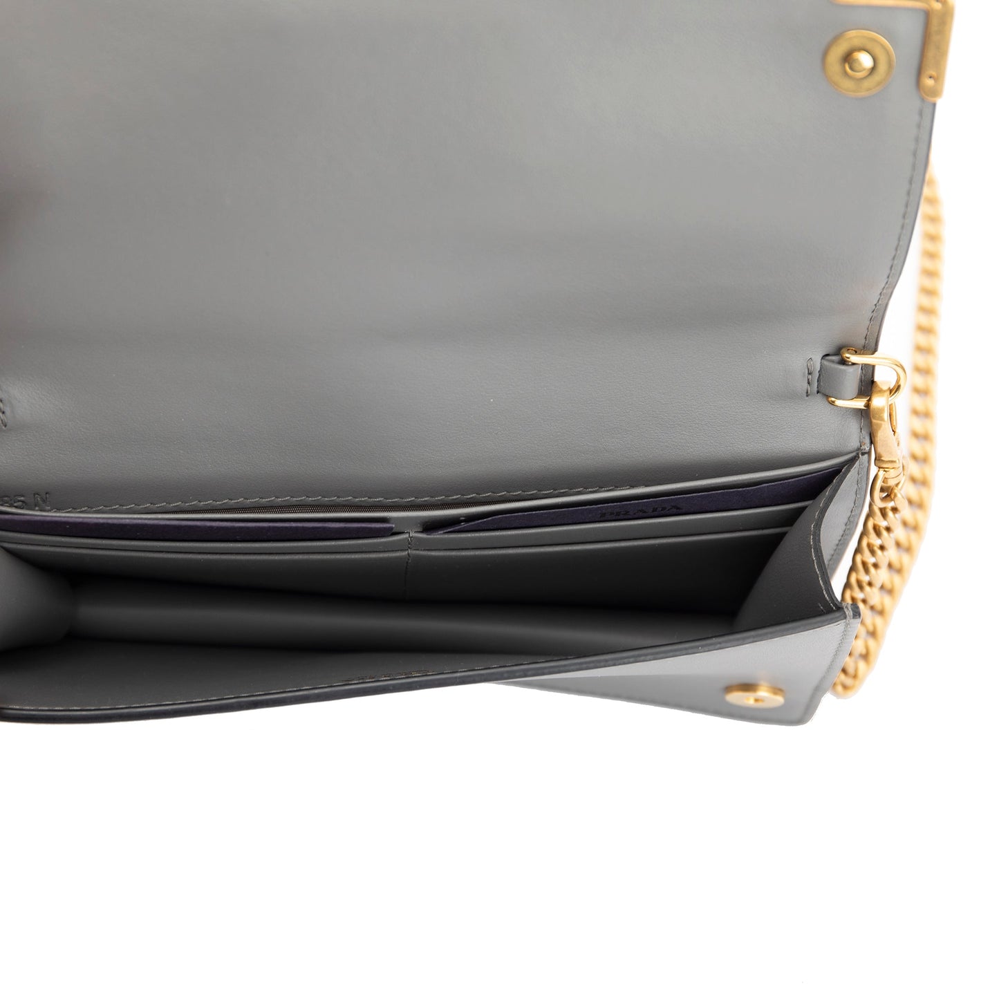 Prada Grey City Calf Cahier Wallet on Chain