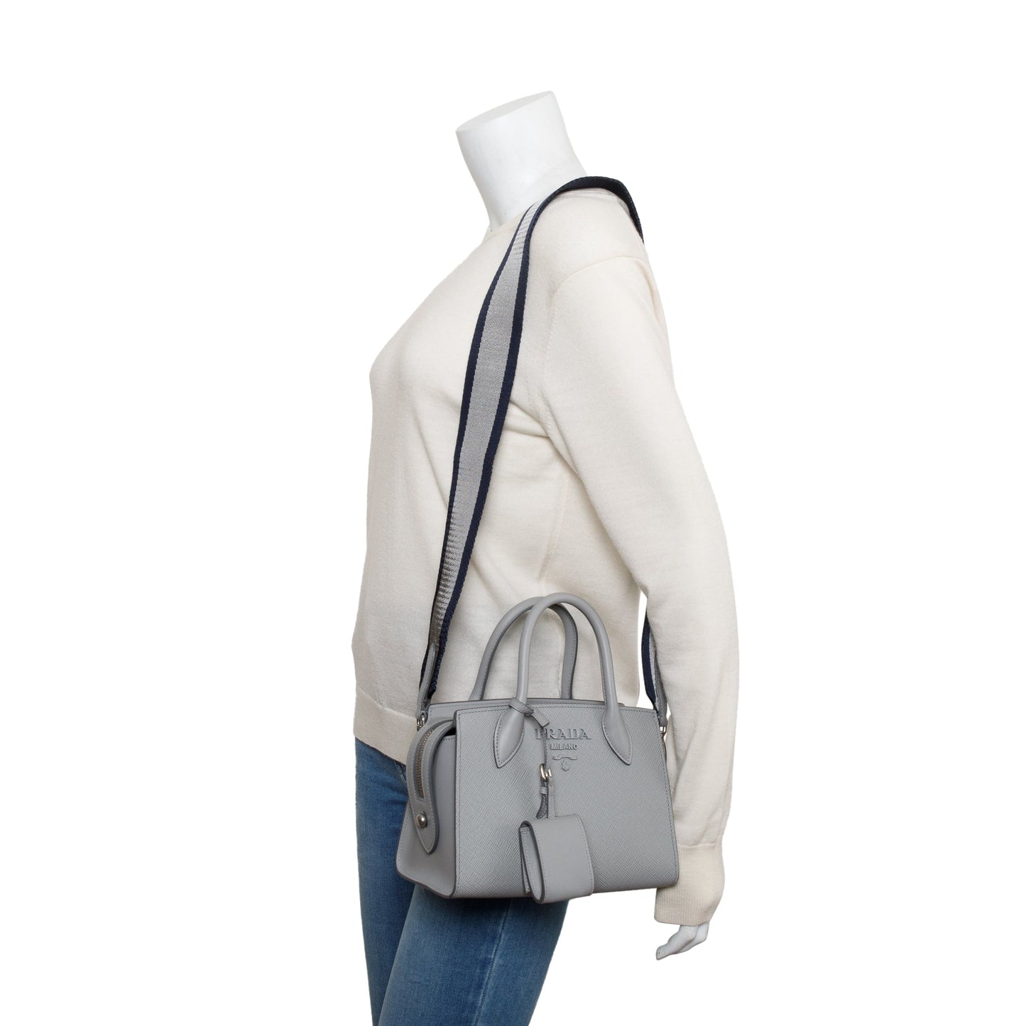 Prada Grey Saffiano Cuir Mini Monochrome Top Handle Tote