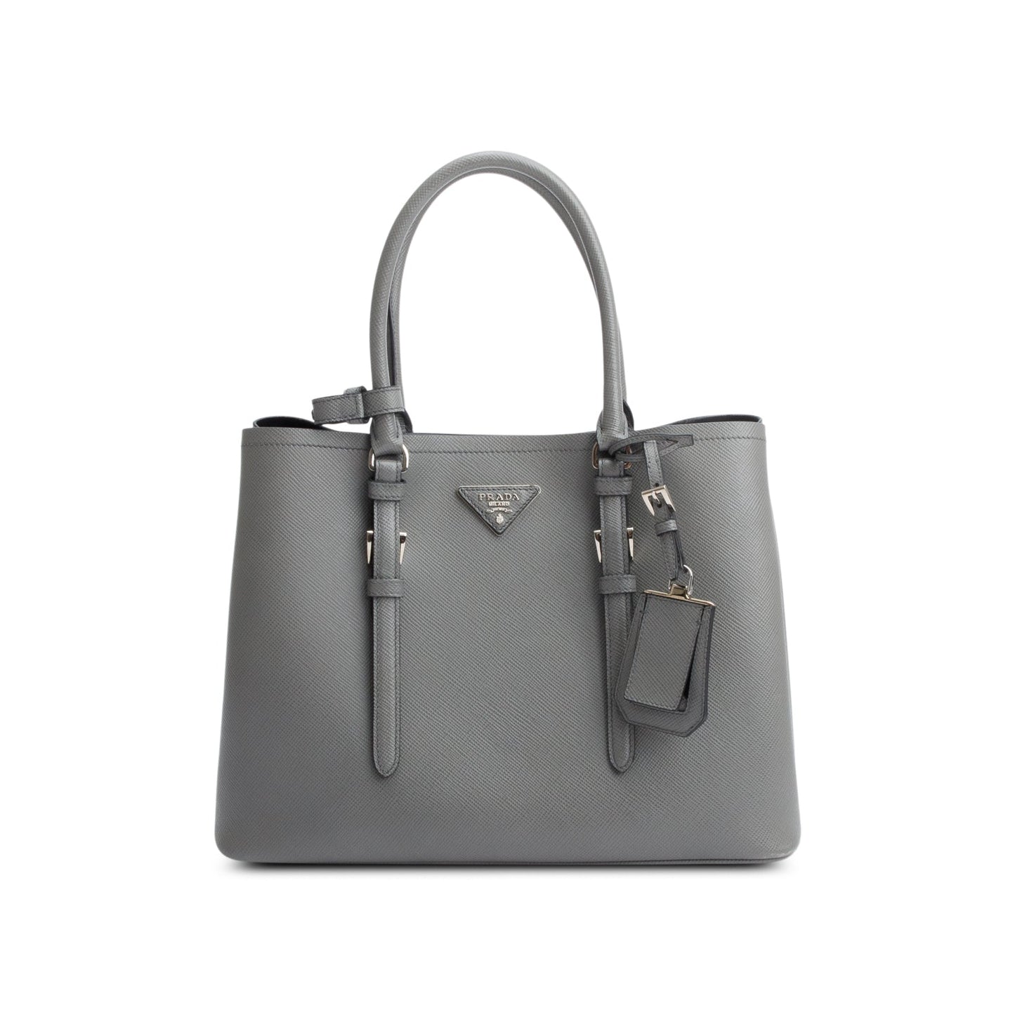 Prada Grey Saffiano Lux Medium Cuir Double Tote