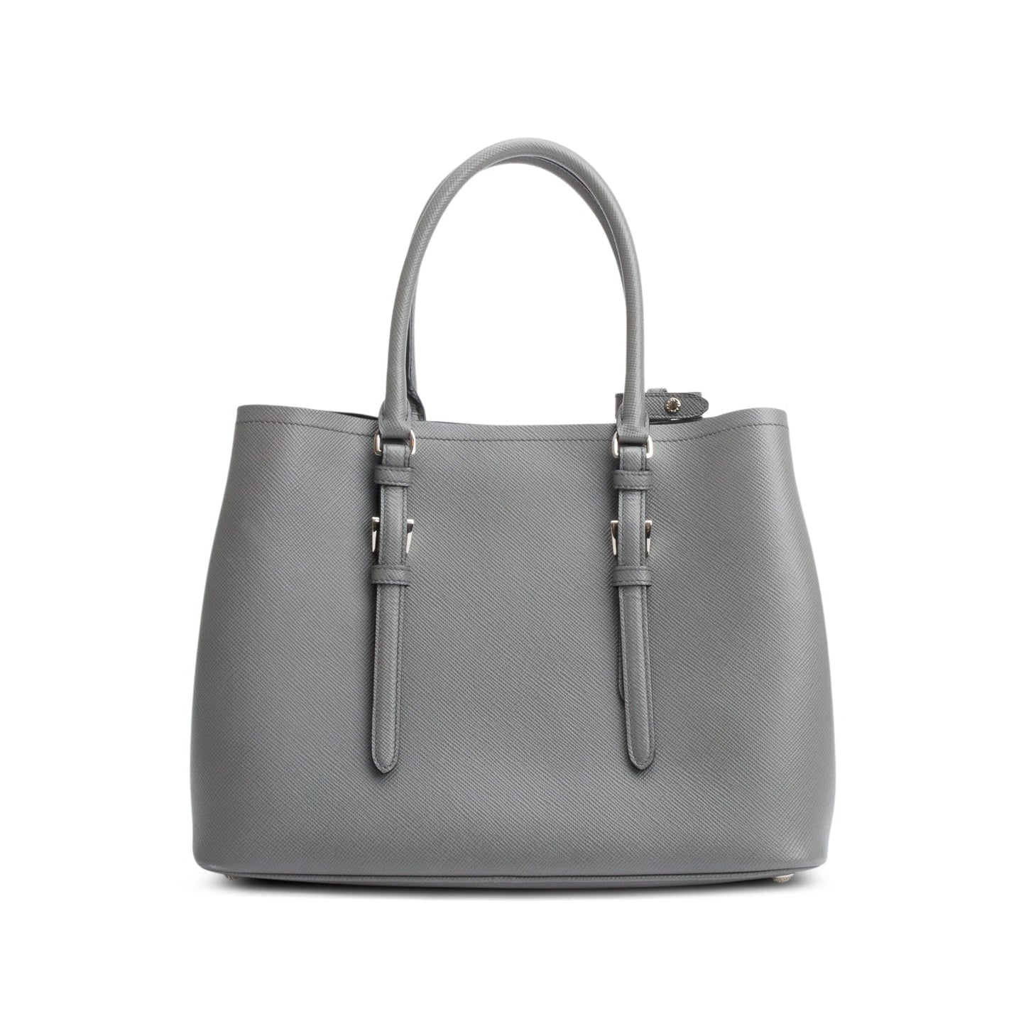 Prada Grey Saffiano Lux Medium Cuir Double Tote