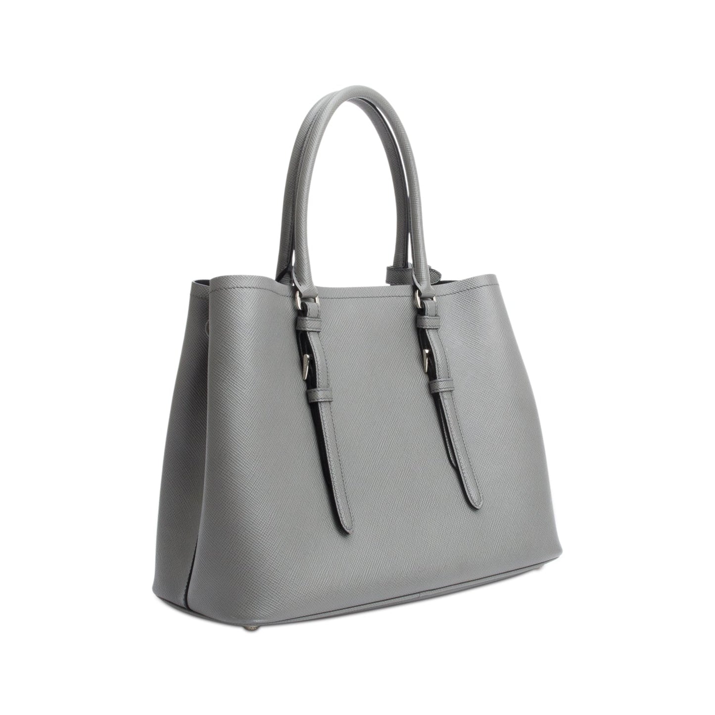 Prada Grey Saffiano Lux Medium Cuir Double Tote