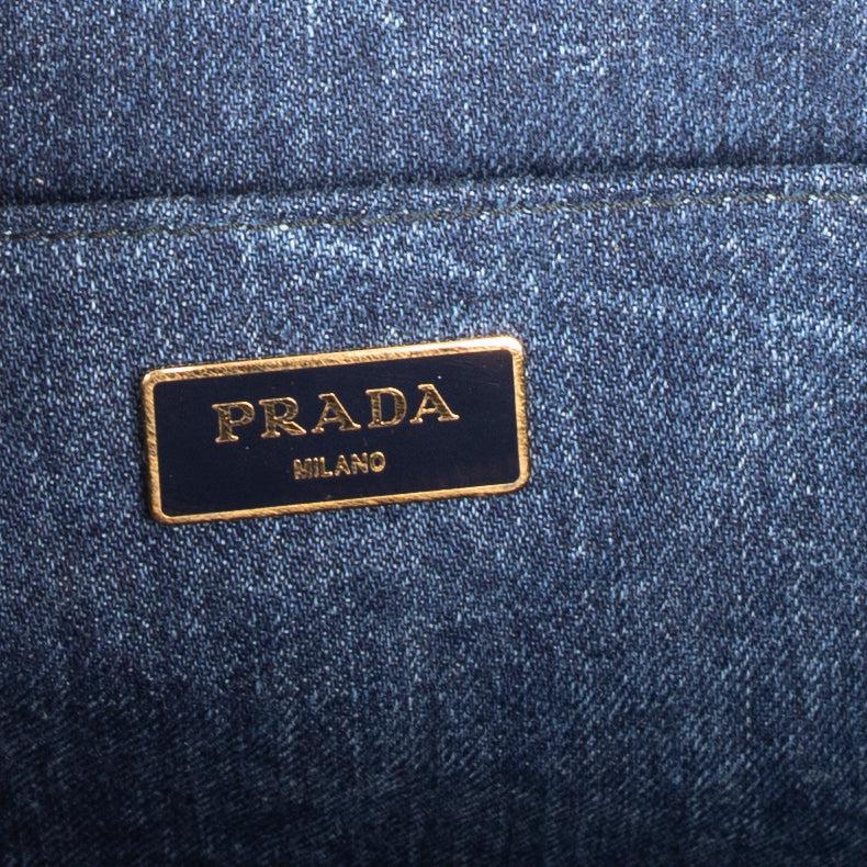 Prada Large Denim Canapa Logo Tote