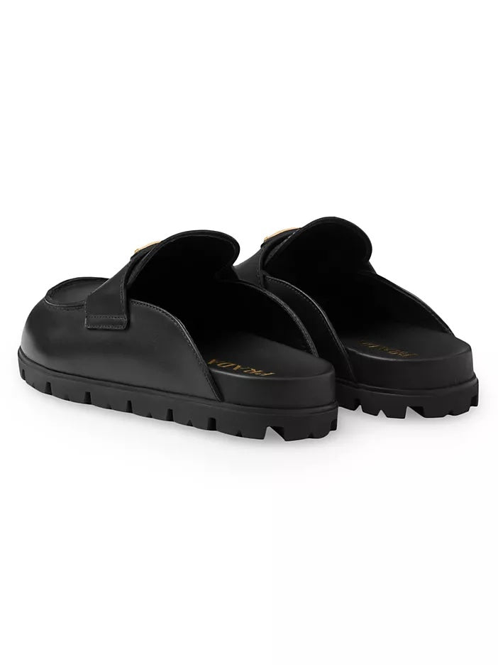 PRADA LOGO PLAQUE SLIP-ON MULES