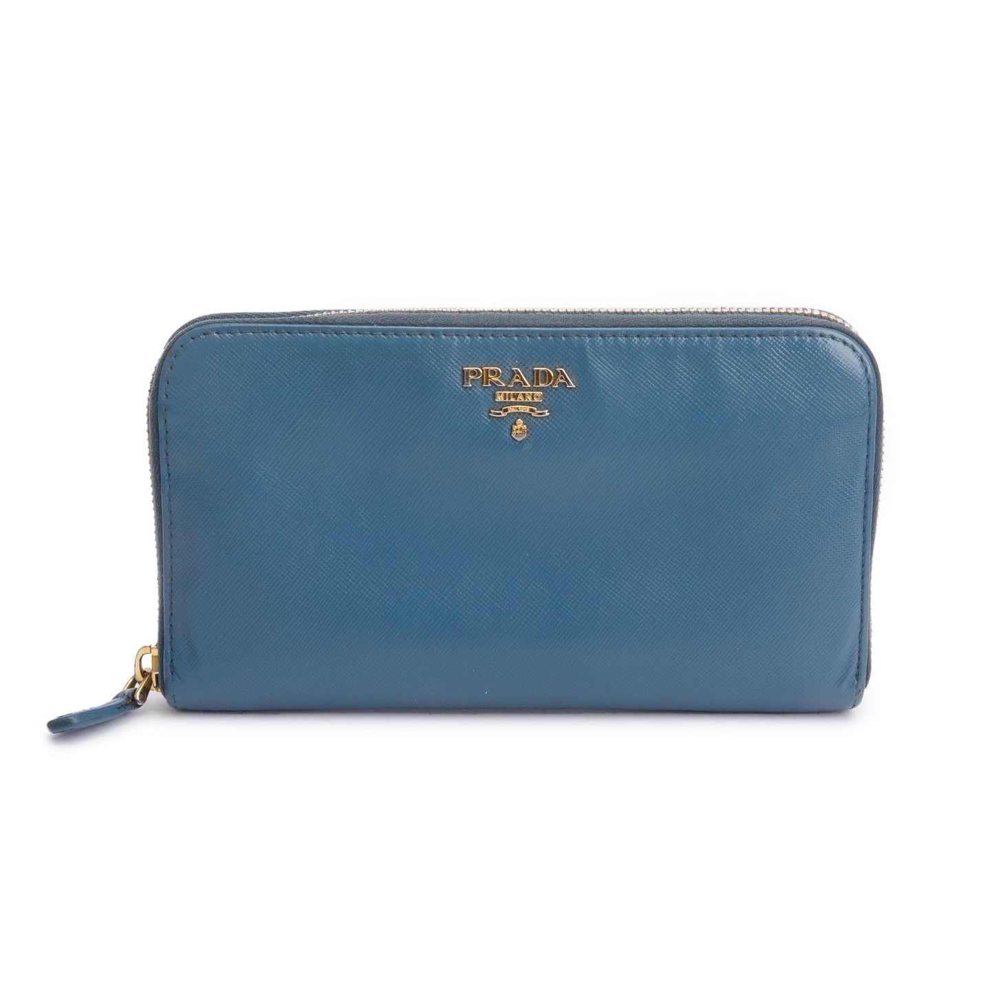 Prada Marine Saffiano Metal Leather Zip Around Wallet
