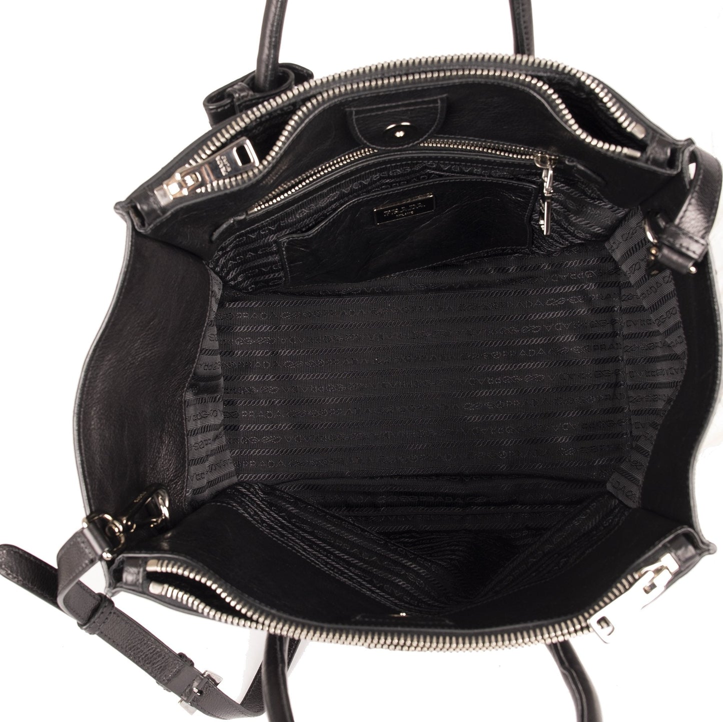 Prada Medium Black Glace Calf Twin Pocket Tote