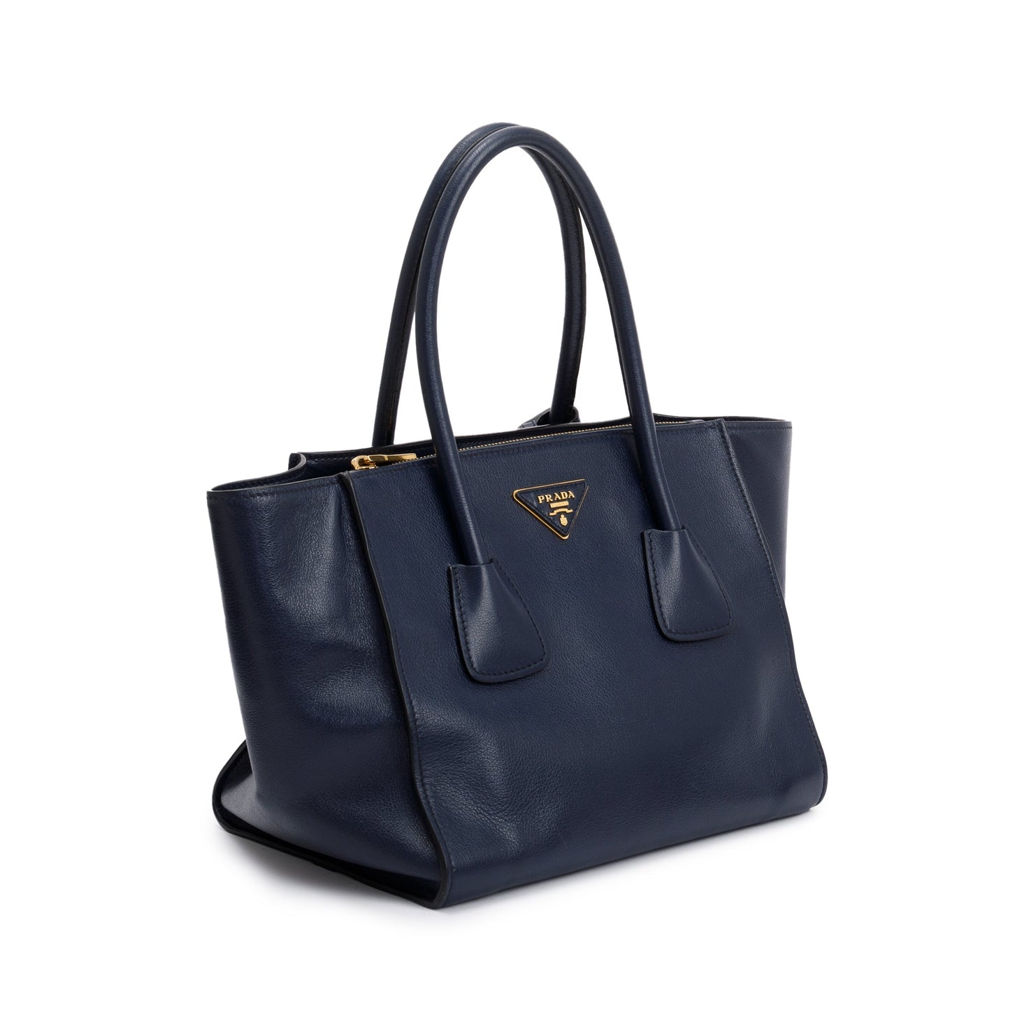 Prada Navy City Calf Small Twin Pocket Tote