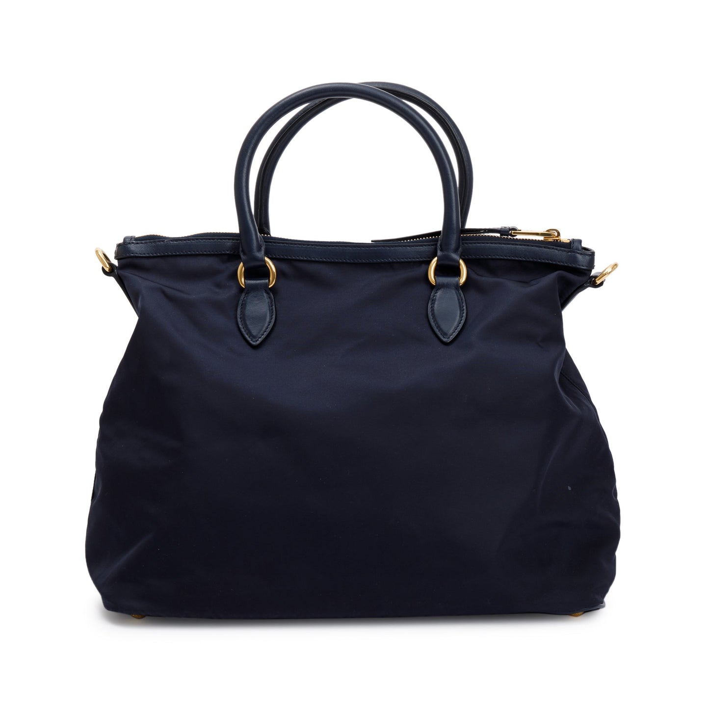 Prada Navy Leather Trimmed Tessuto Nylon Tote