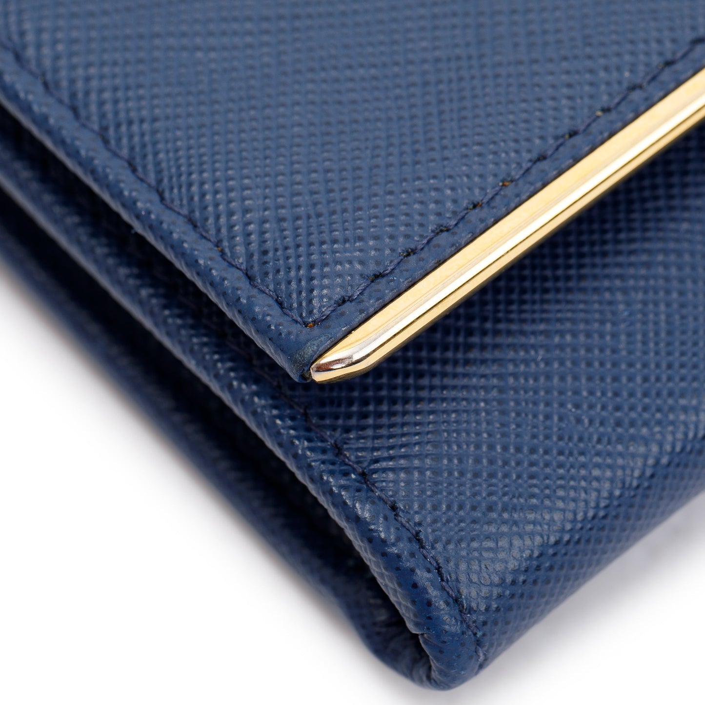Prada Navy Saffiano Metal Wallet on Chain