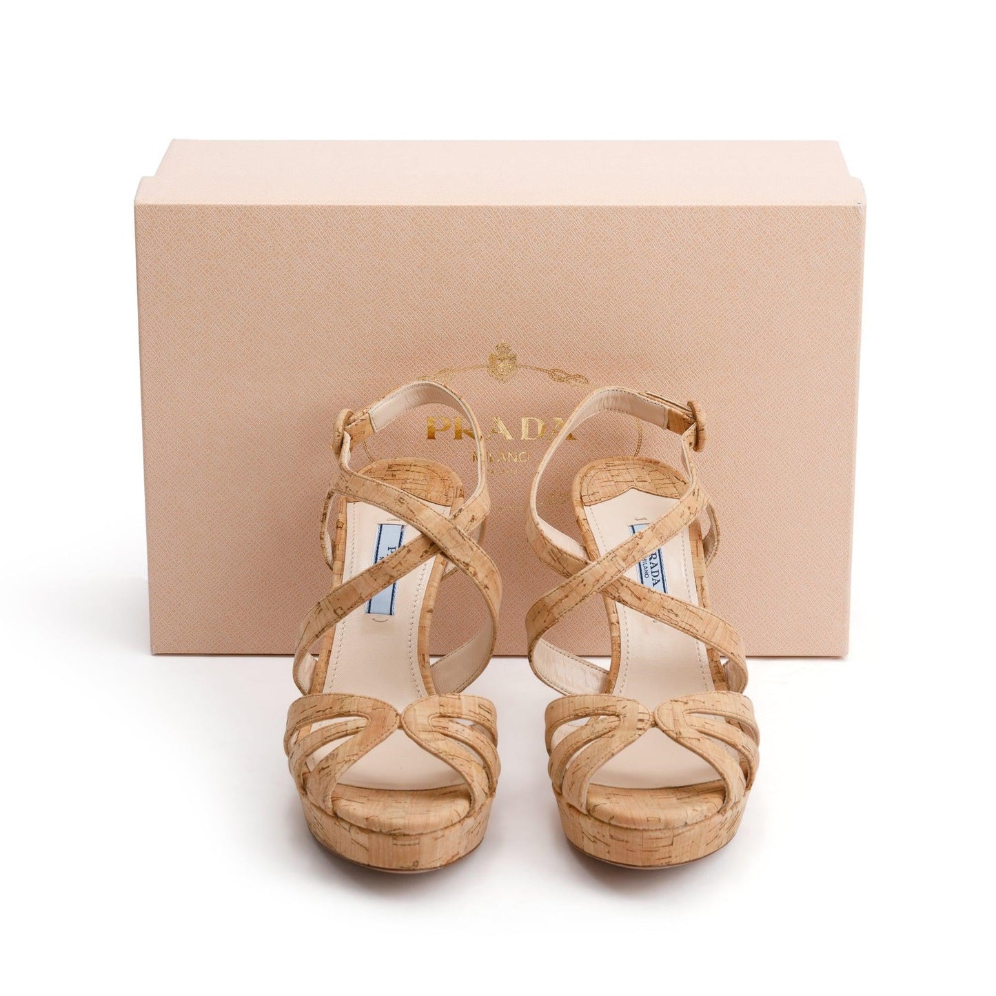 Prada Neutral Printed Sughero Chic Sling Back Sandals, Size 36.5
