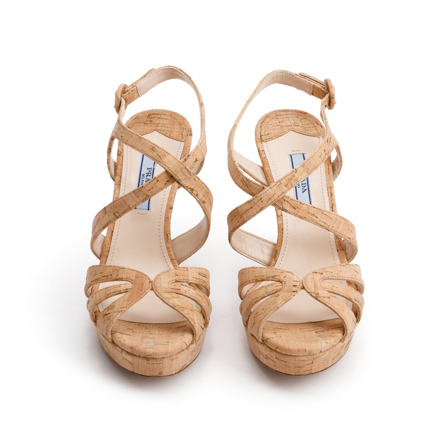 Prada Neutral Printed Sughero Chic Sling Back Sandals, Size 36.5