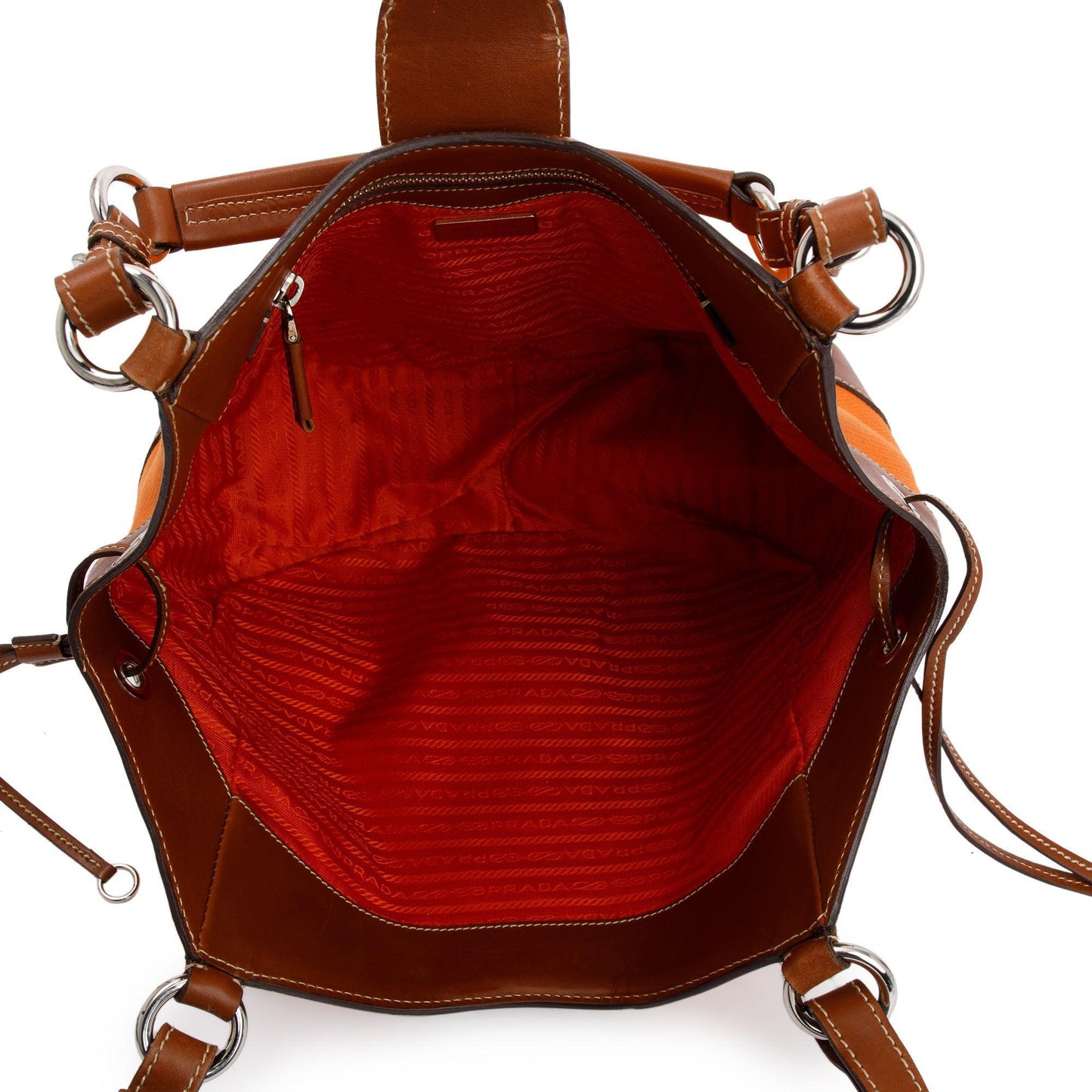 Prada Orange Canapa Vitello Leather Darwstring Hobo