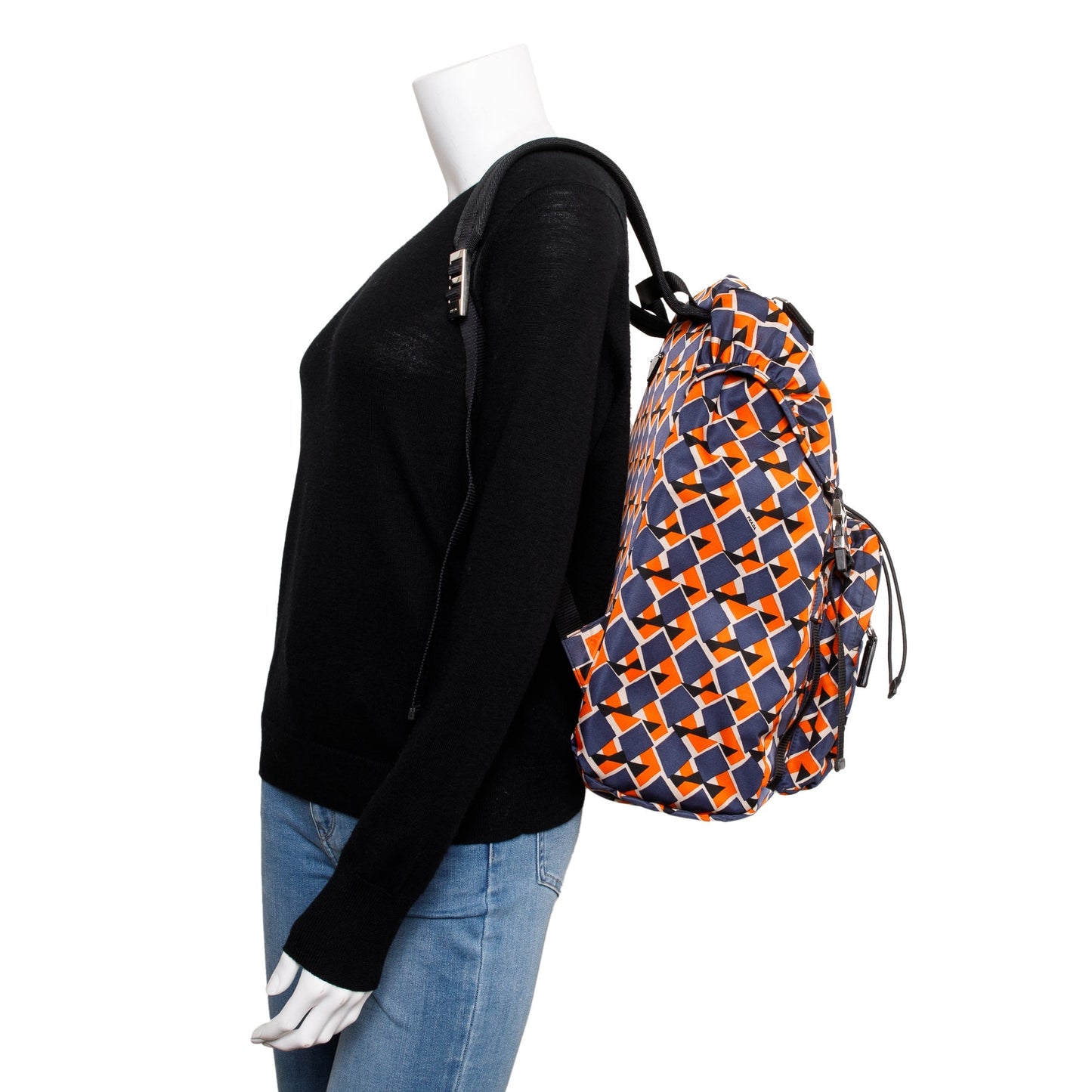 Prada Orange/Navy Tessuto Stampato Double Buckle Backpack