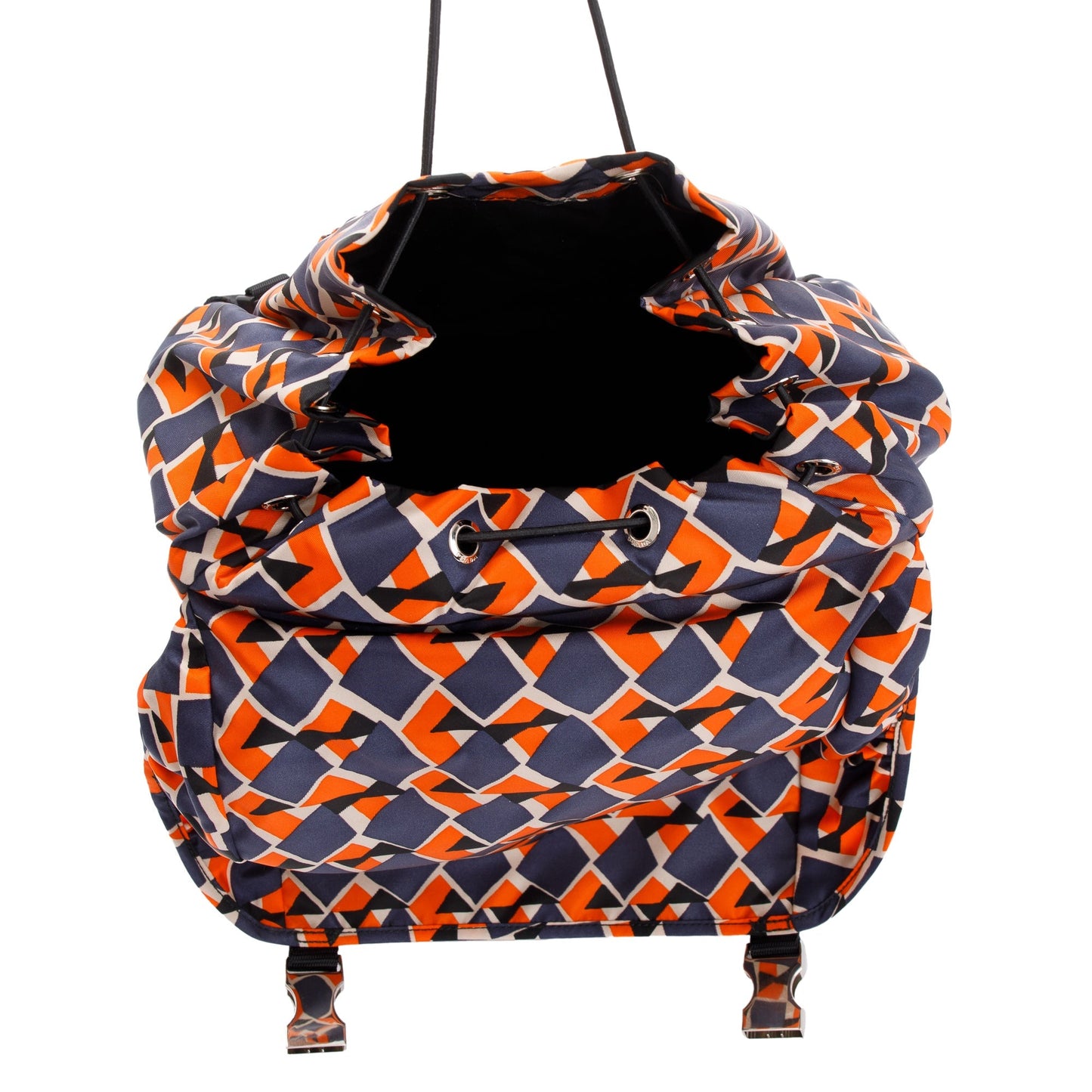 Prada Orange/Navy Tessuto Stampato Double Buckle Backpack