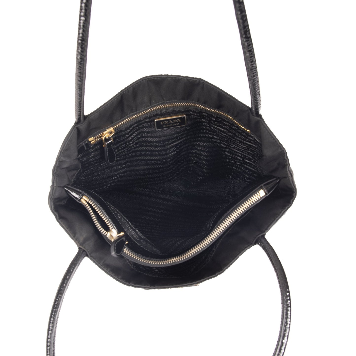 Prada Patent Leather Trimmed Tessuto Nylon Tote
