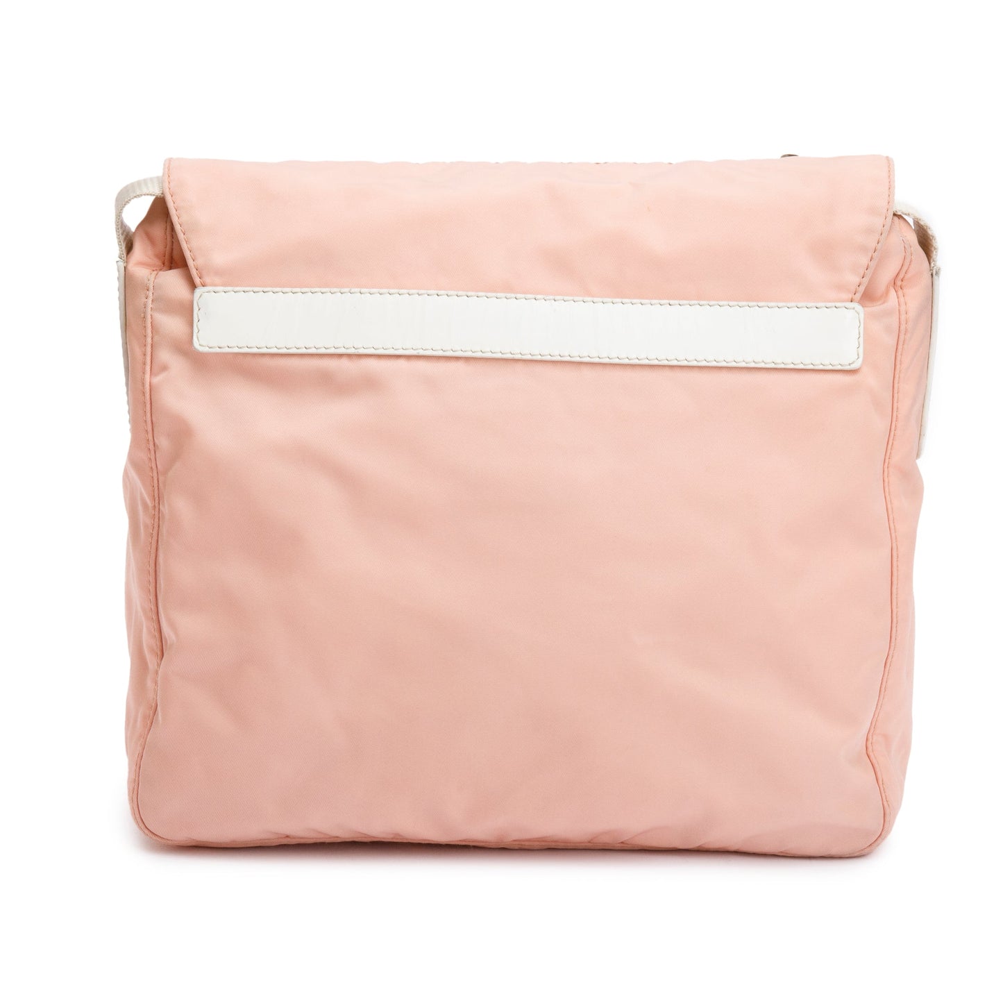 Prada Peach Tessuto Nylon White Leather Trimmed Vela Messenger Bag