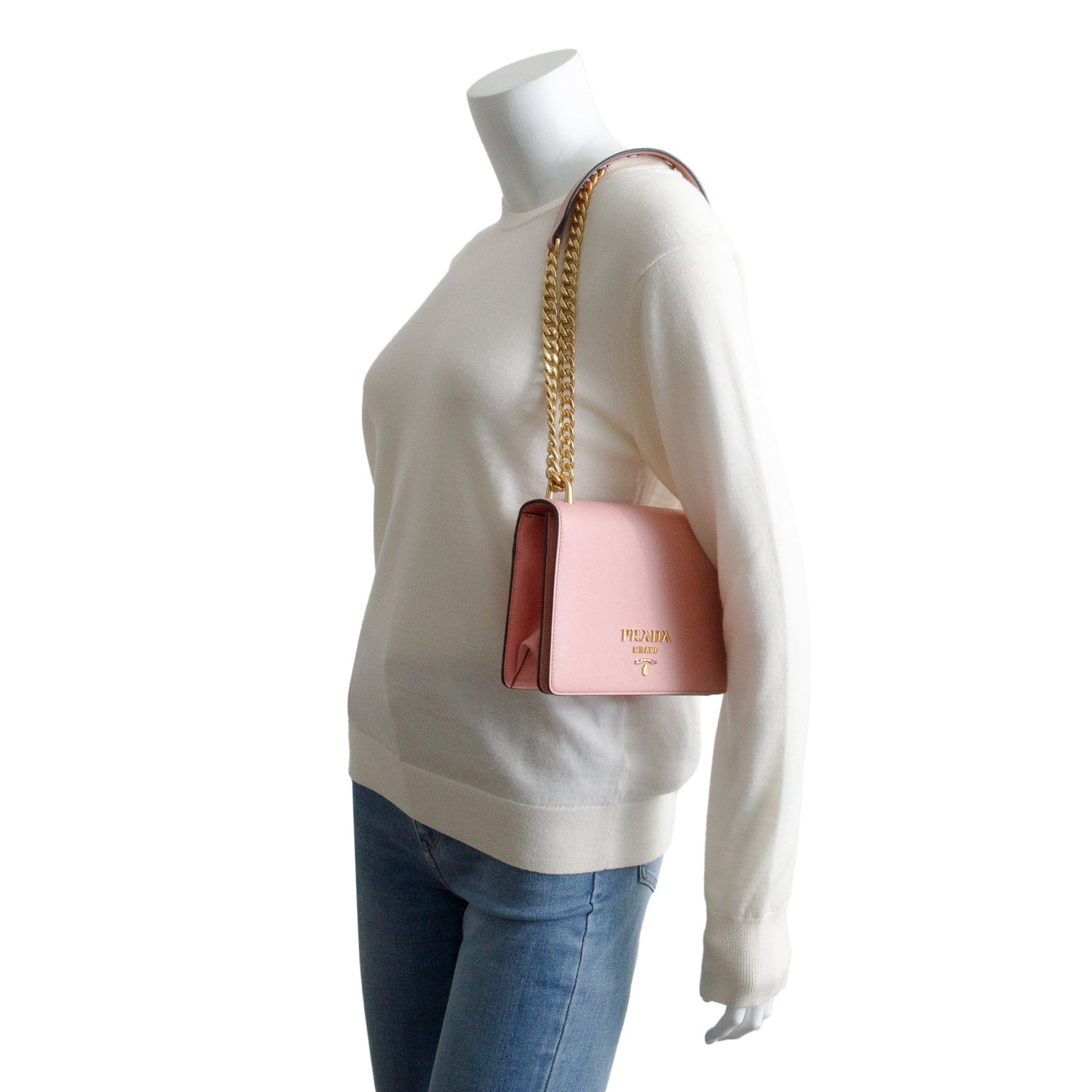 Prada Pink Saffiano Lux Chain Shoulder Bag