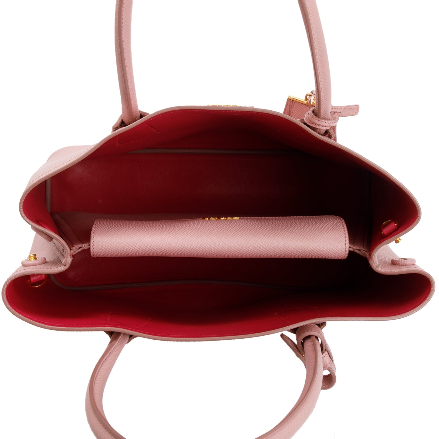 Prada Pink Saffiano Lux Medium Cuir Double Tote