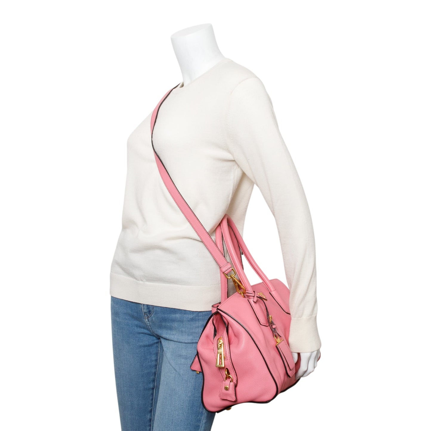 Prada Pink Vitello Grain Leather Signature Top Handle Bag