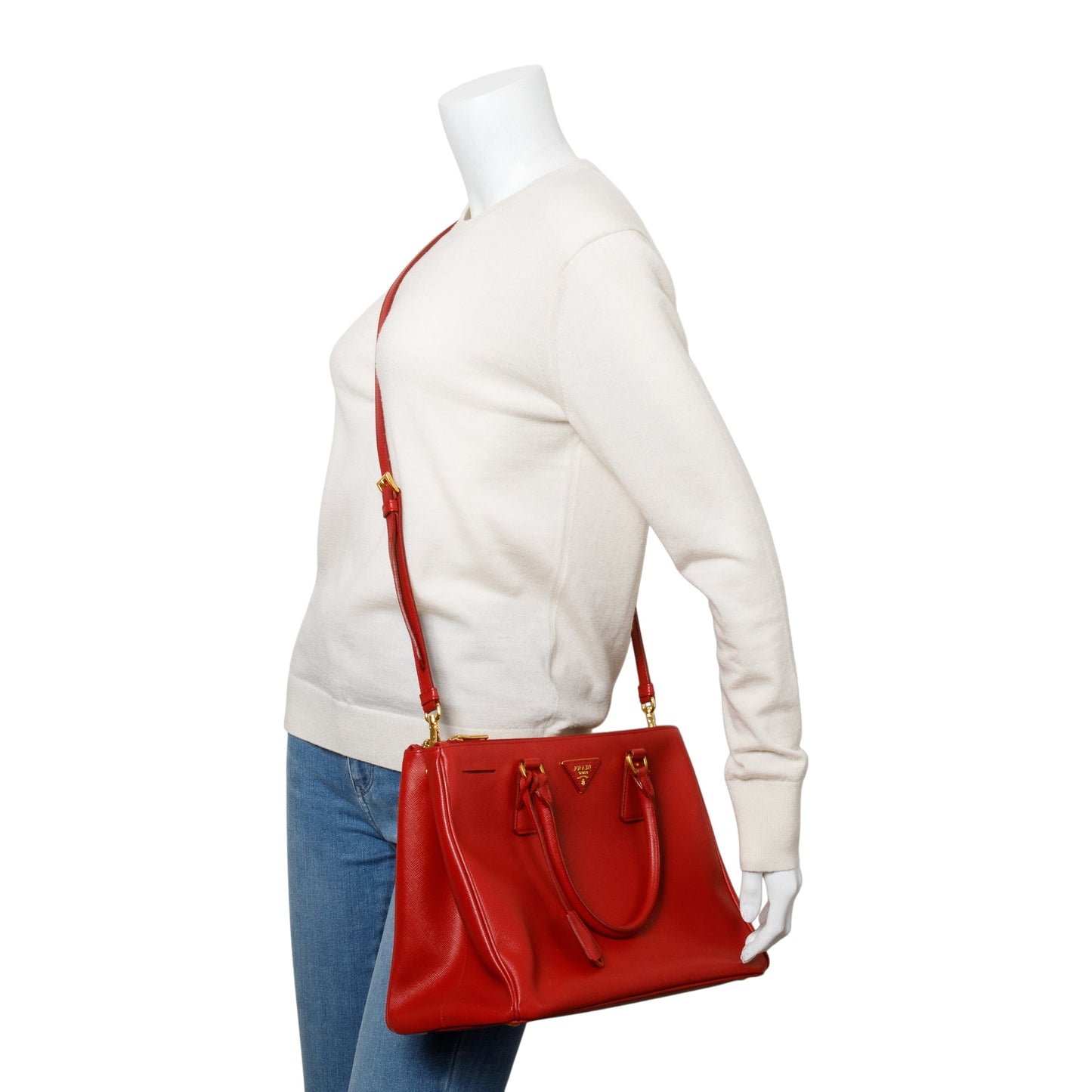 Prada Red Saffiano Lux Medium Double Zip Galleria Tote