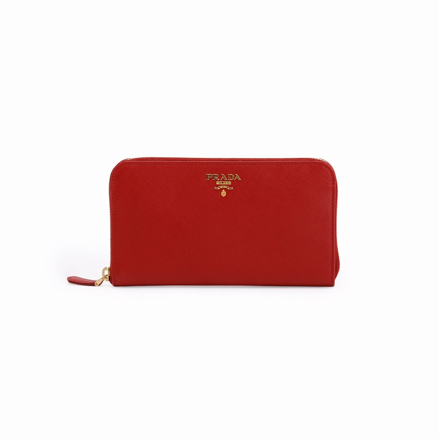 Prada Red Saffiano Zip Around Wallet