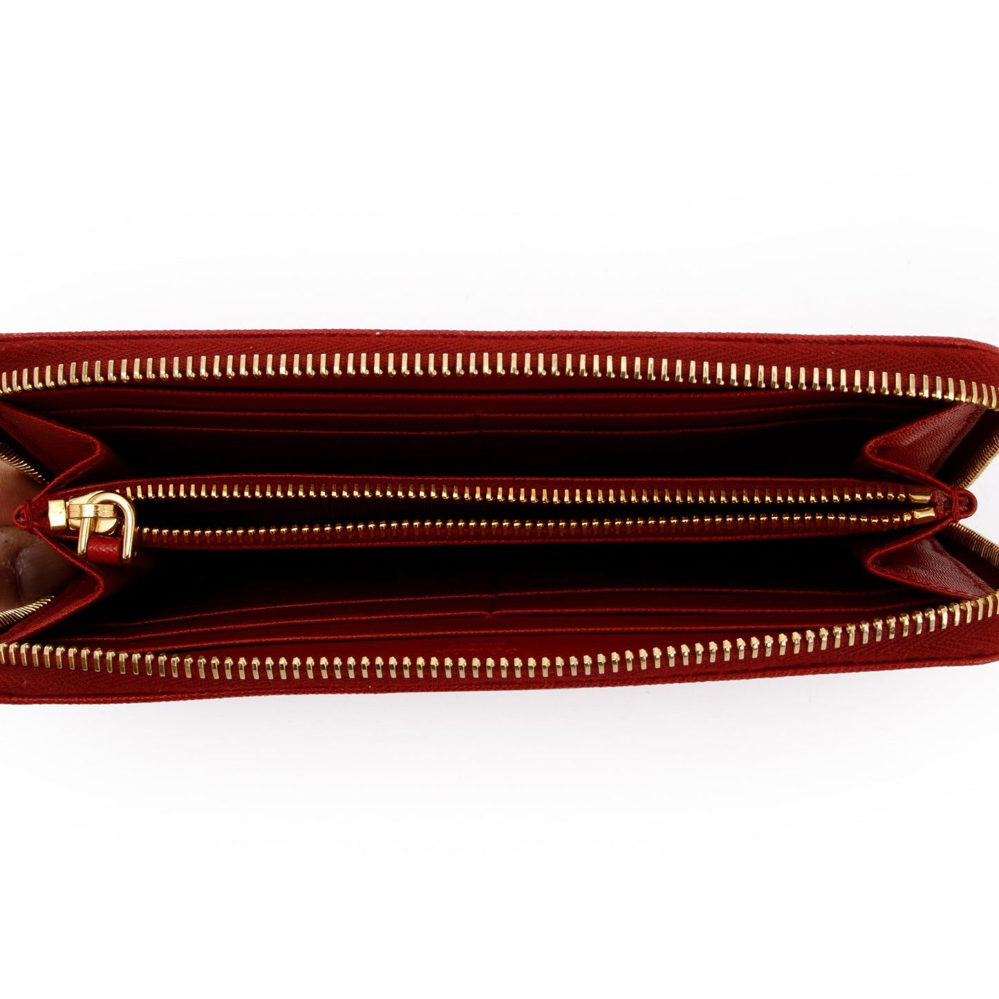 Prada Red Saffiano Zip Around Wallet