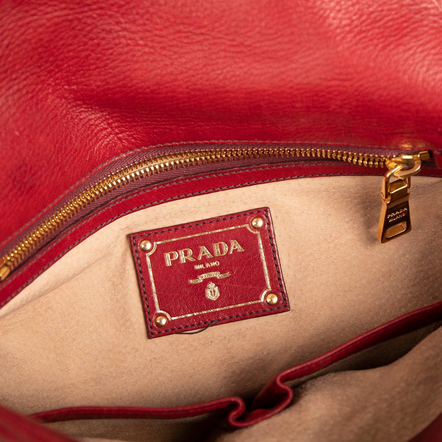 Prada Red Vitello Daino Chain Shoulder Bag