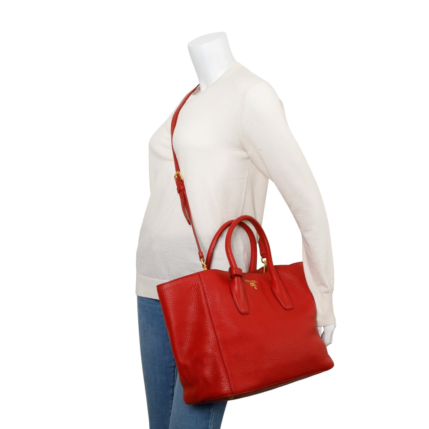 Prada Red Vitello Daino Leather Tote