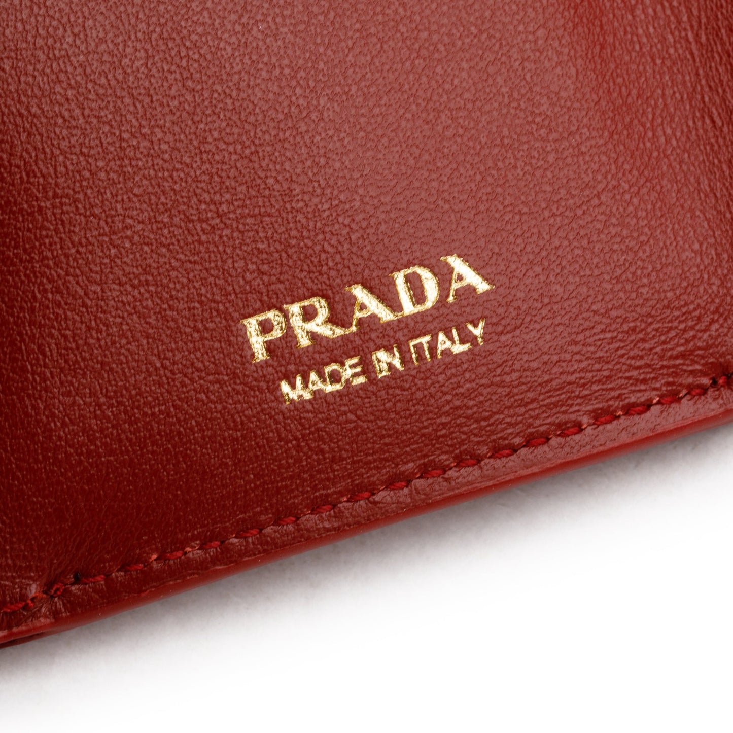 Prada Red Vitello Move Leather Compact Tri-Fold Wallet