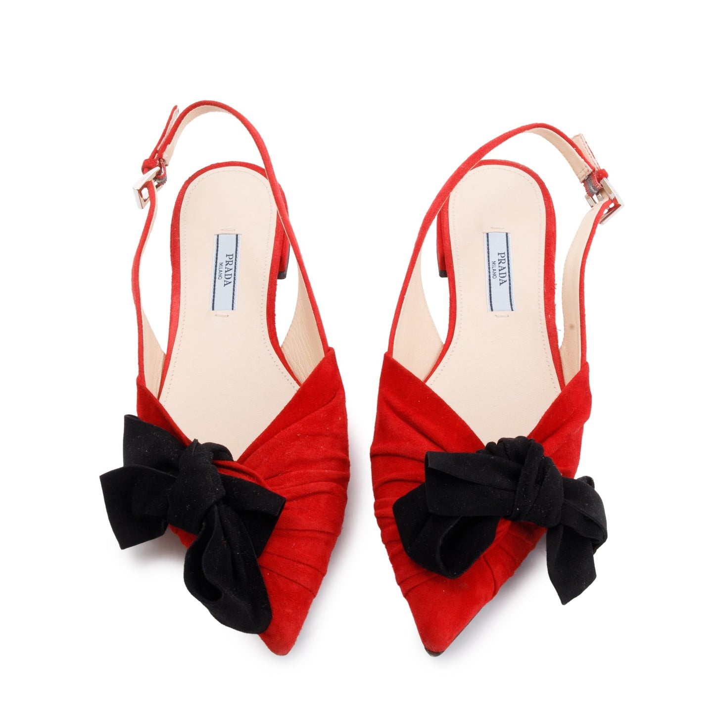 Prada Red/Black Suede Bow Flat Sandals, Size 6.5