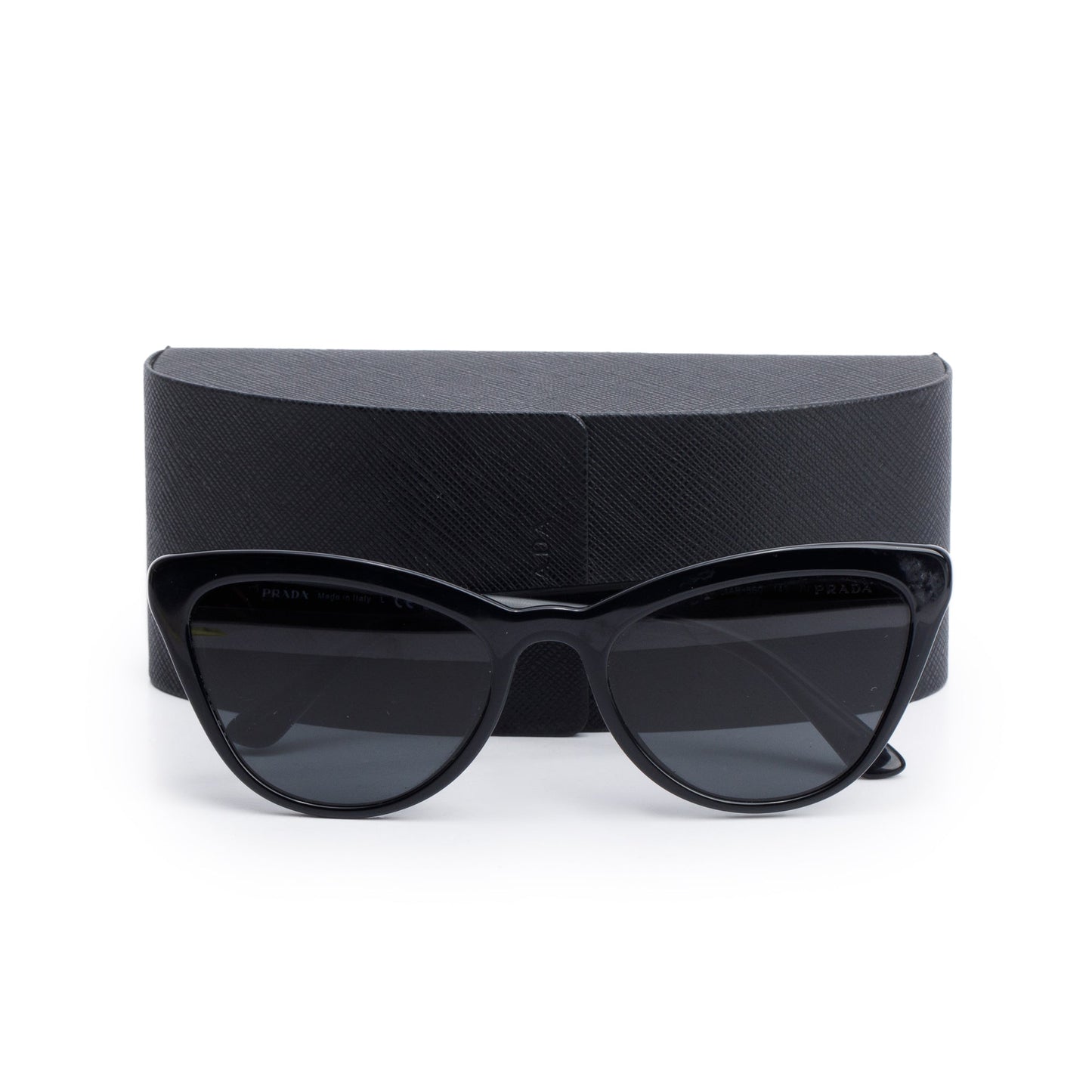 Prada SPR 01V Black Acetate Cat Eye Sunglasses