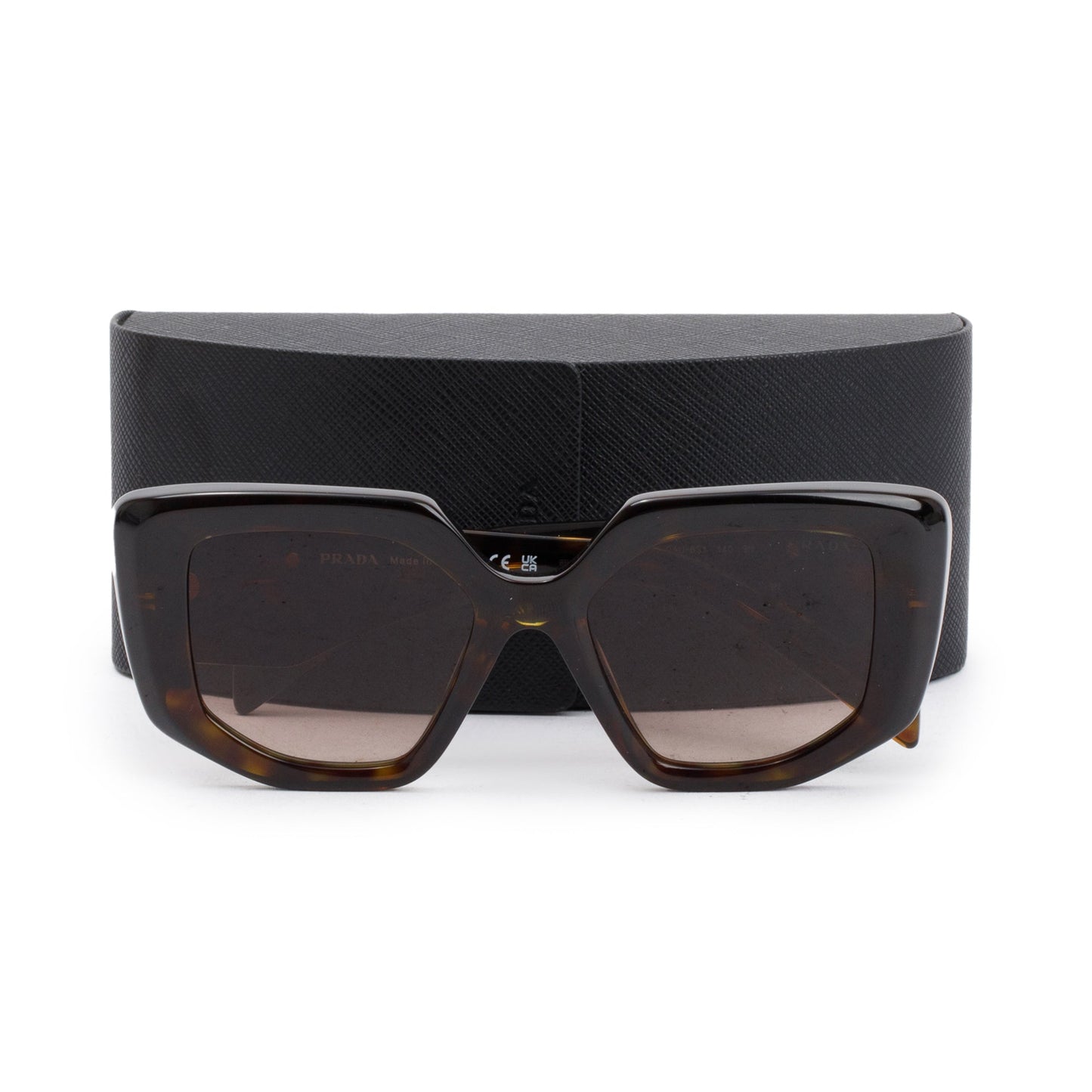 Prada SPR 14Z Havana Acetate Triangle Logo Sunglasses