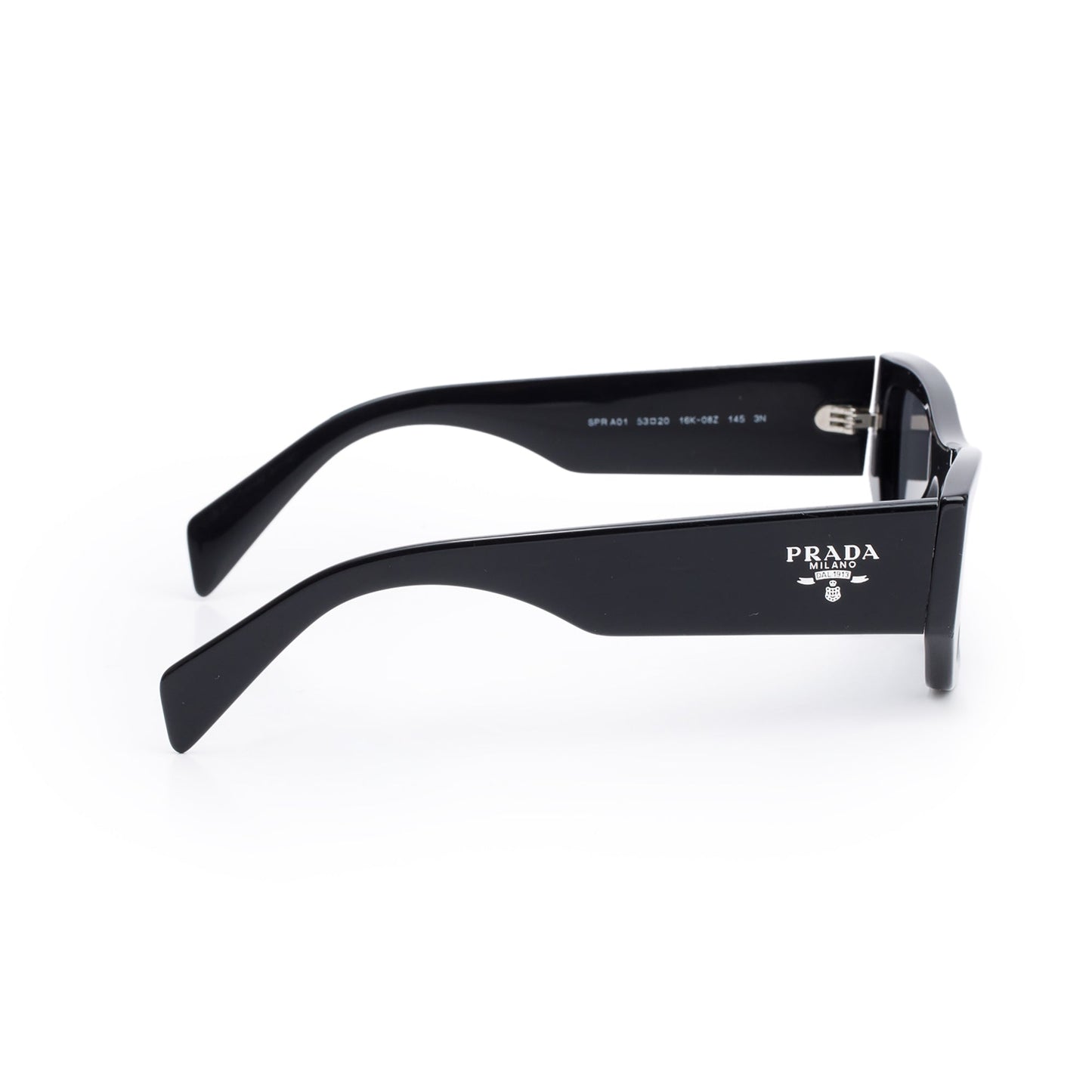 Prada SPR A01 Black Acetate Logo Rectangular Sunglasses