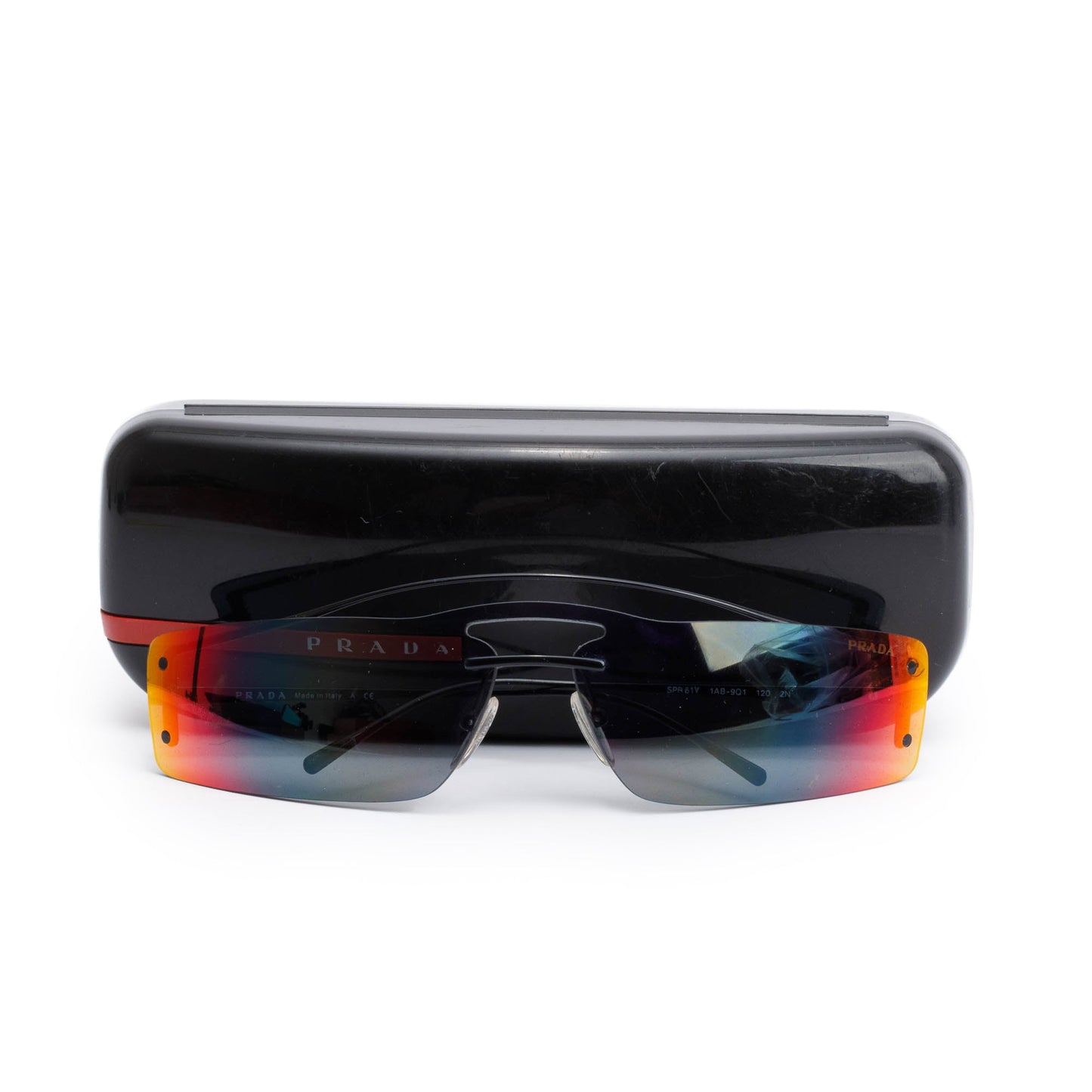 Prada SPR61V Black Metal Rimless Rectangle Shield Sunglasses
