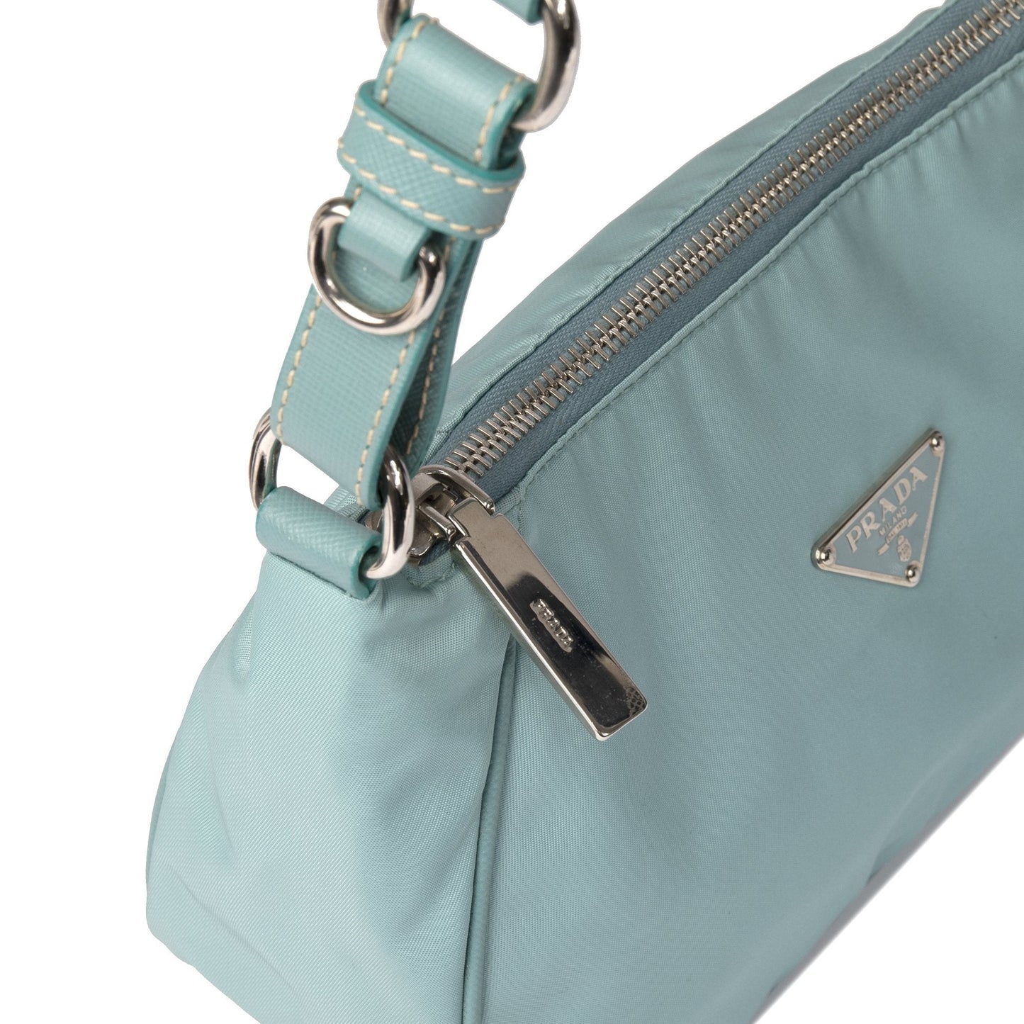 Prada Saffiano Leather Trimmed Tessuto Nylon Shoulder Bag