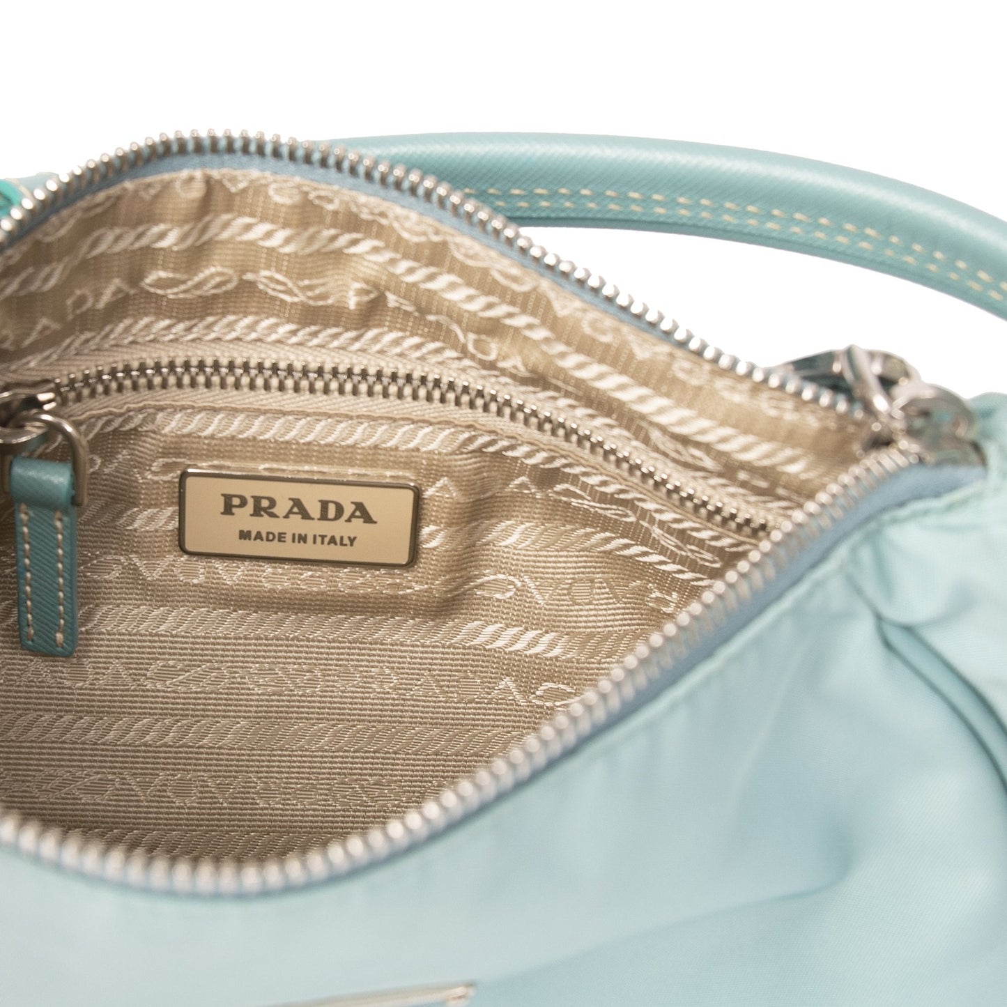 Prada Saffiano Leather Trimmed Tessuto Nylon Shoulder Bag