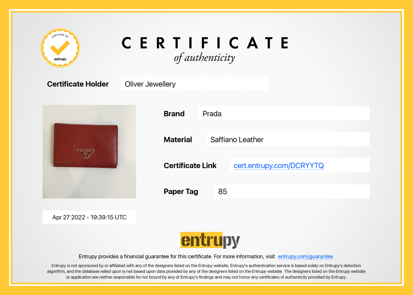 Prada Saffiano Lux Leather Card Holder