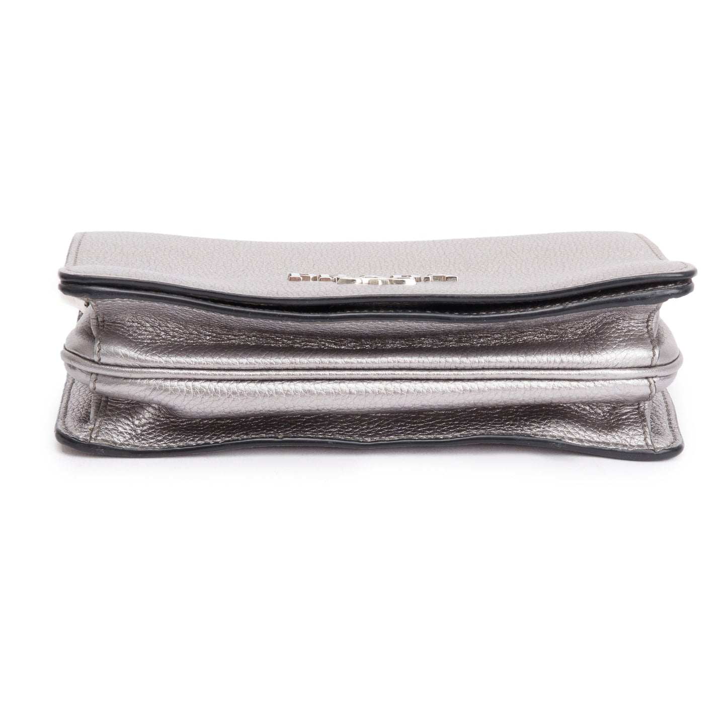 Prada Silver Metallic Vitello Daino Metal Logo Crossbody Bag