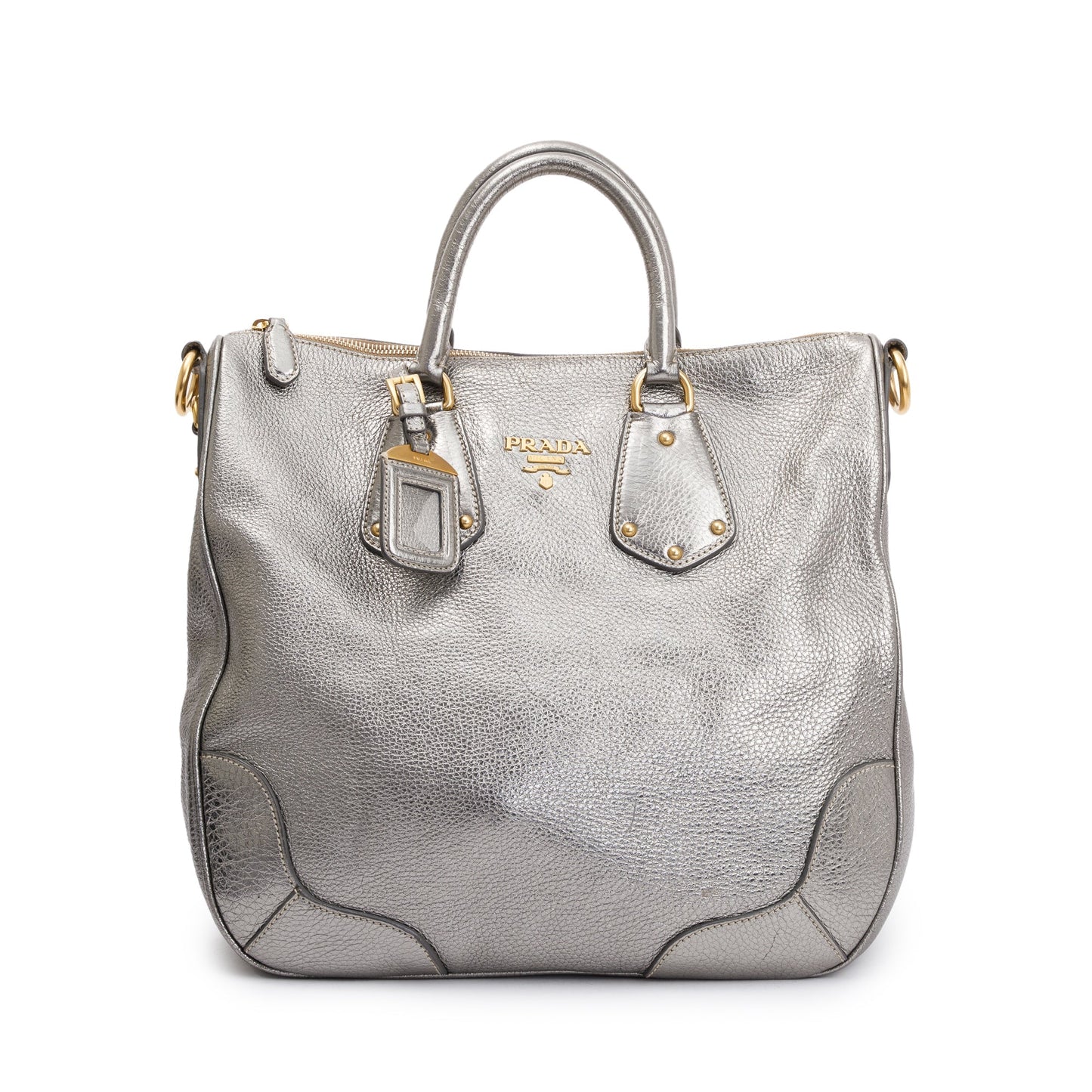 Prada Silver Vitello Daino Leather Tote