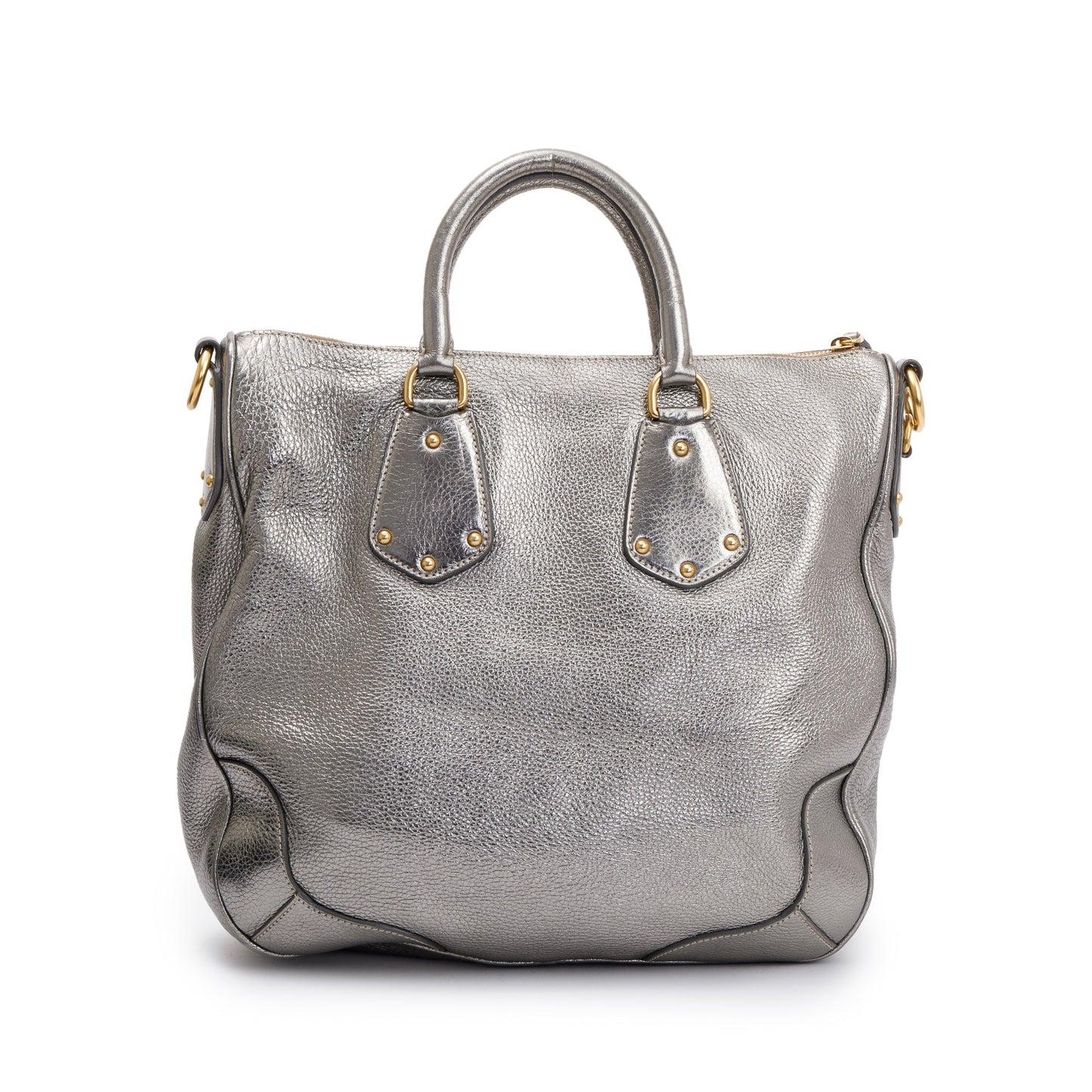 Prada Silver Vitello Daino Leather Tote