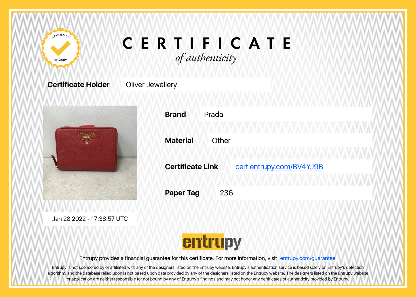 Prada Small Vitello Grain Leather Wallet