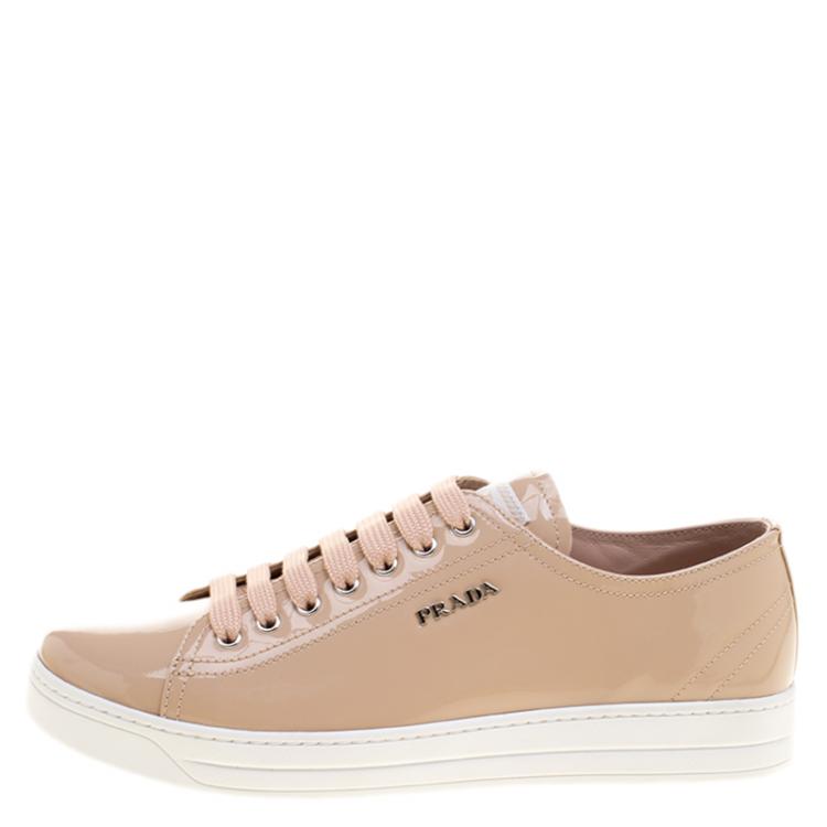 PRADA SPORT BEIGE PATENT LEATHER SNEAKERS