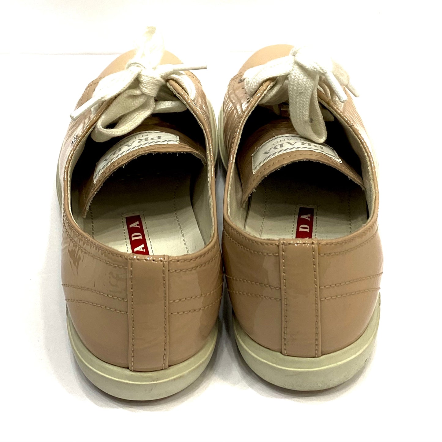 PRADA SPORT BEIGE PATENT LEATHER SNEAKERS