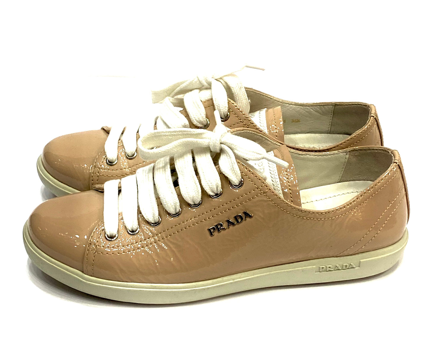 PRADA SPORT BEIGE PATENT LEATHER SNEAKERS