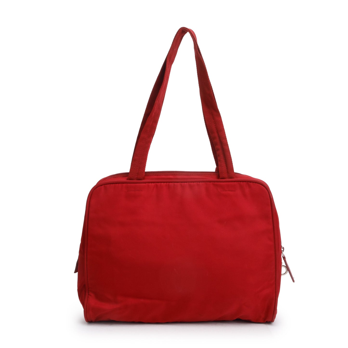 Prada Vintage Red Leather-Trimmed Tessuto Nylon Shoulder Bag
